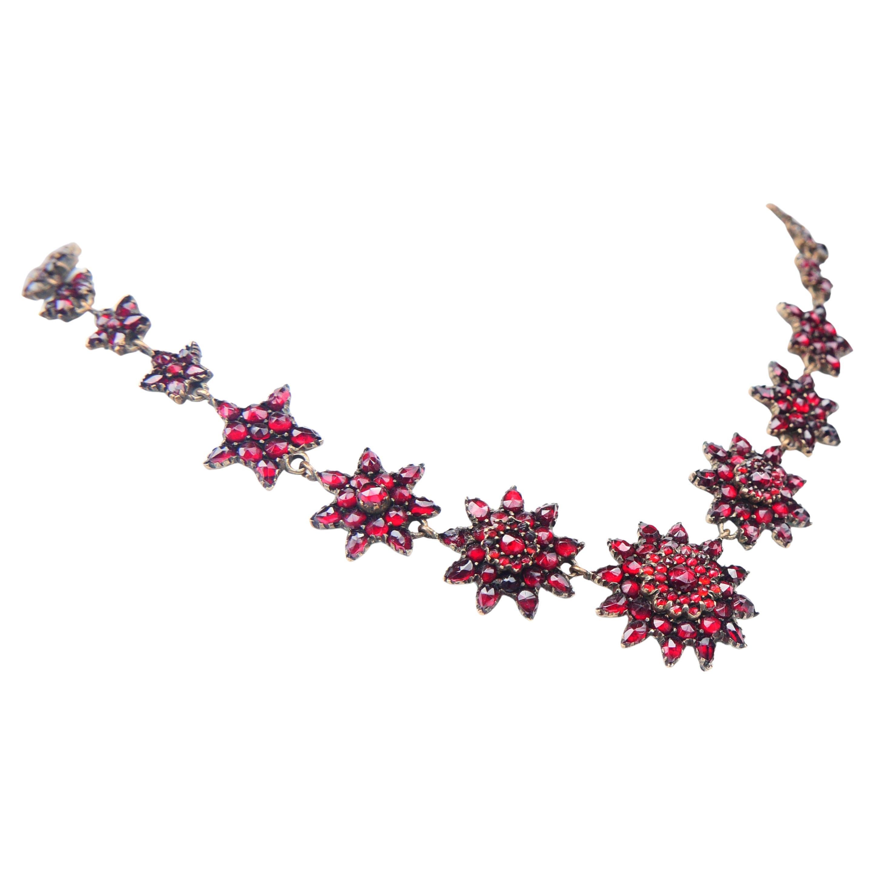 Antike österreichische böhmische Halskette aus vergoldetem Silber mit Granaten / 40,5cm / 23gr.