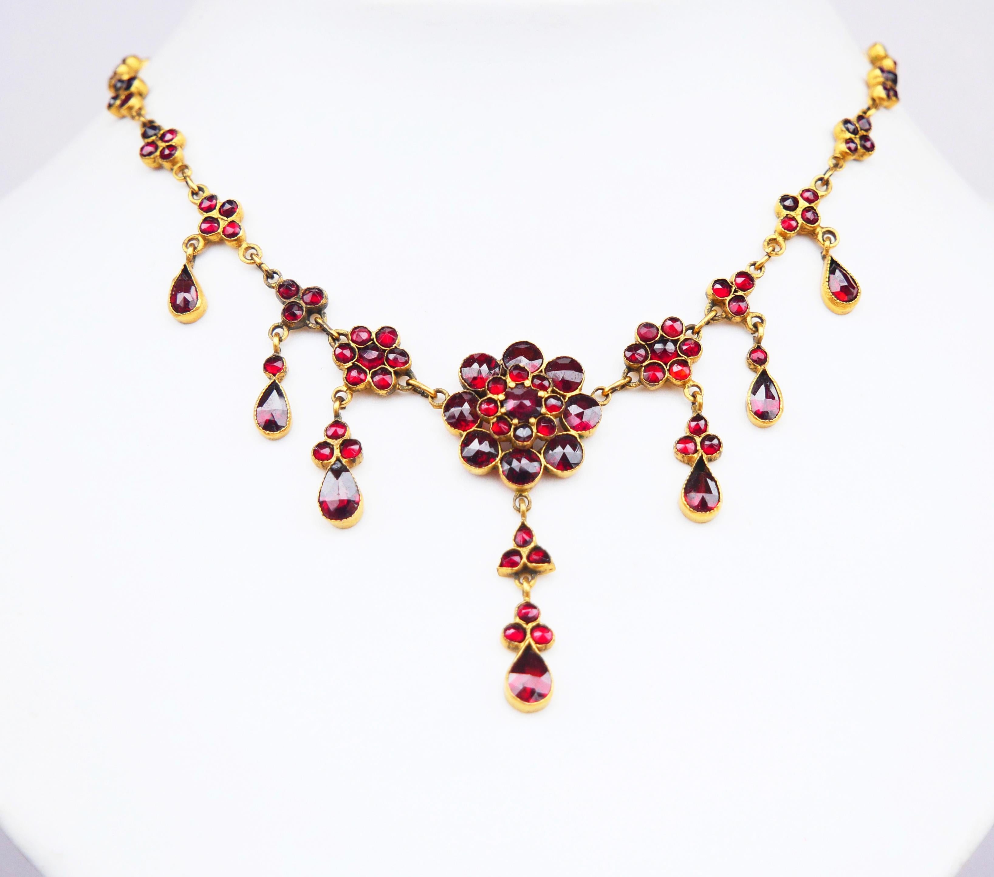 Art Deco Antique Austrian Bohemian Necklace Garnets Gilt Silver / 40cm / 17 gr. For Sale