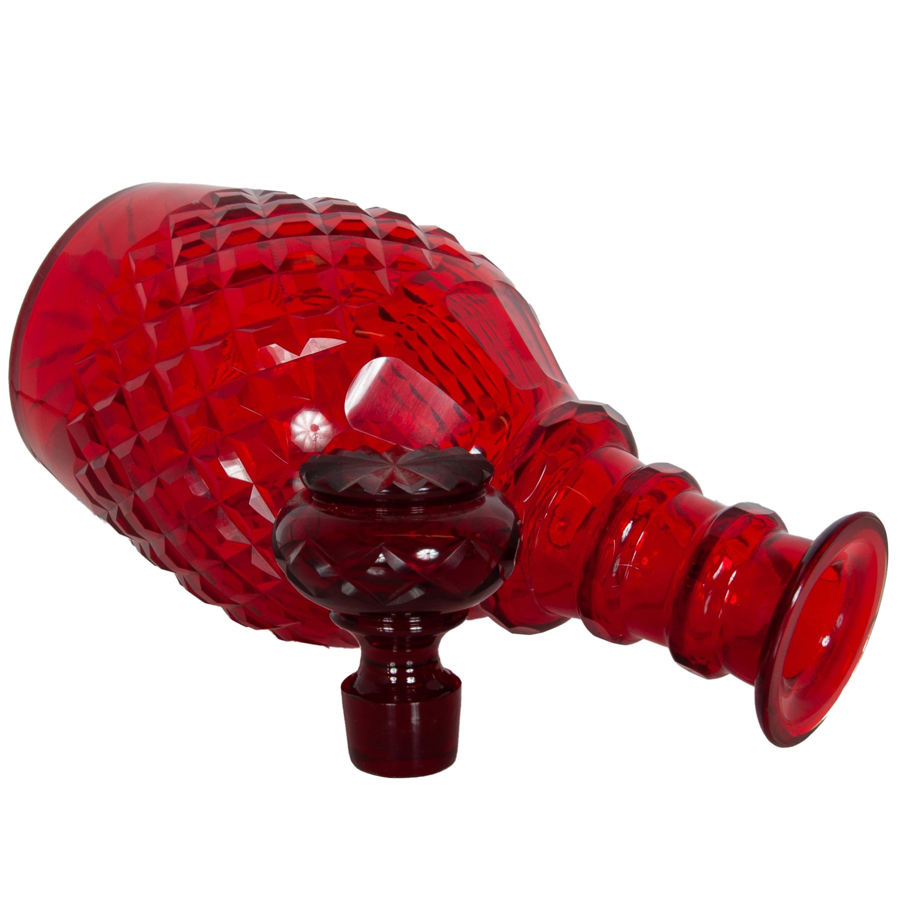 Antique Austrian Bohemian Red Cut Glass Wine Liquor Decanters & Stoppers 1880 in vendita 3