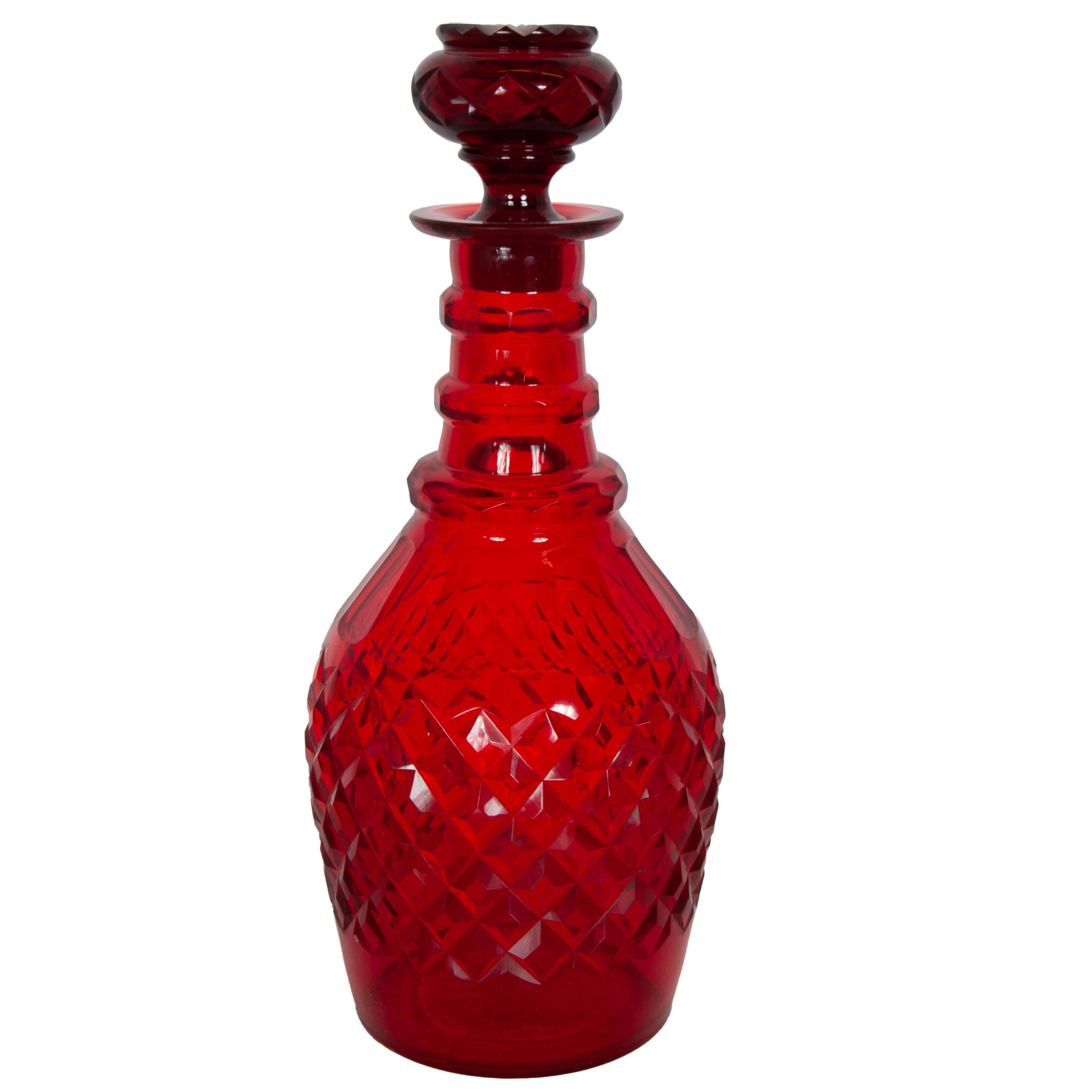 Antique Austrian Bohemian Red Cut Glass Wine Liquor Decanters & Stoppers 1880 in vendita 4