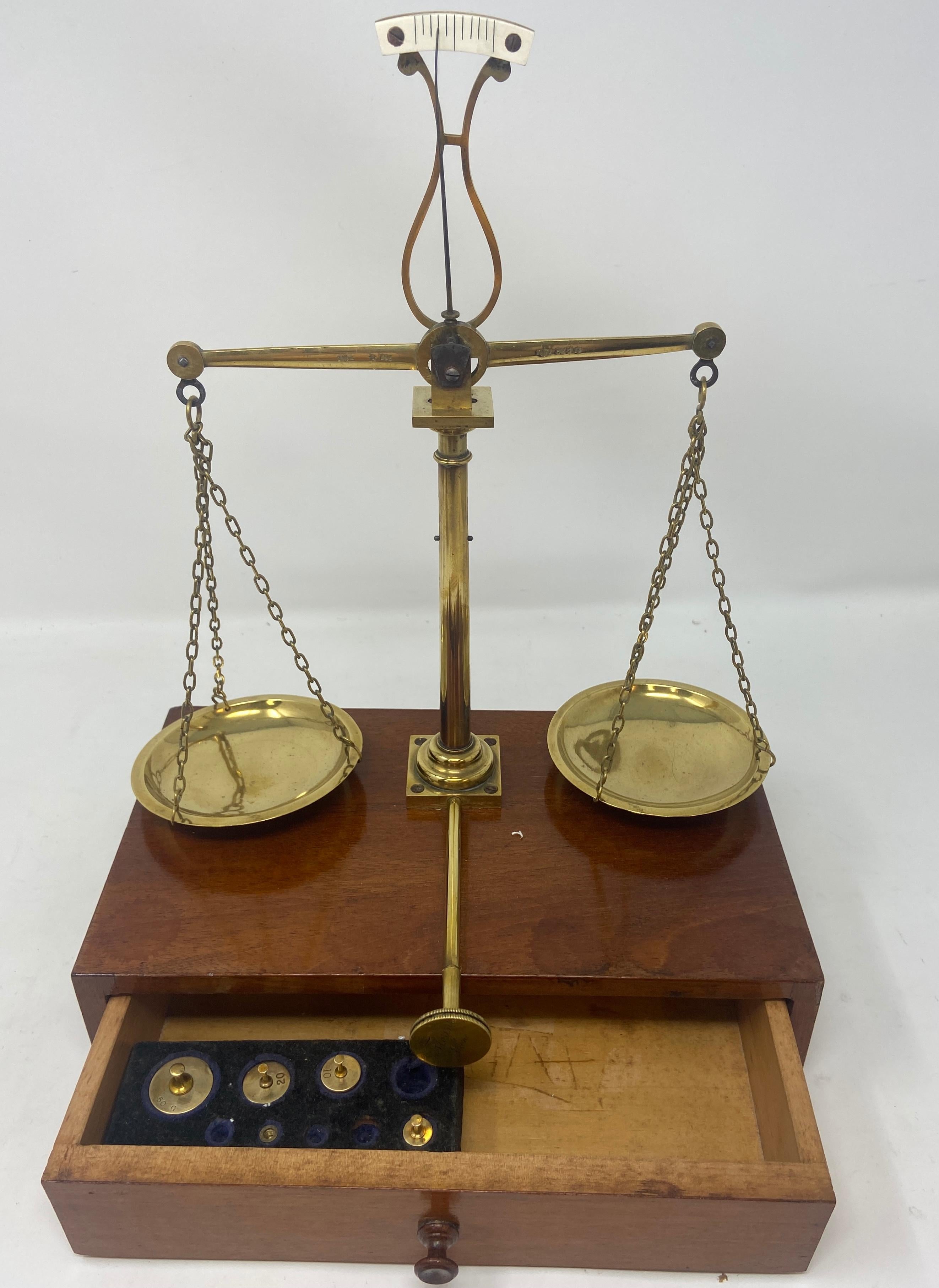 Antique Viennese brass apothecary scale made by 