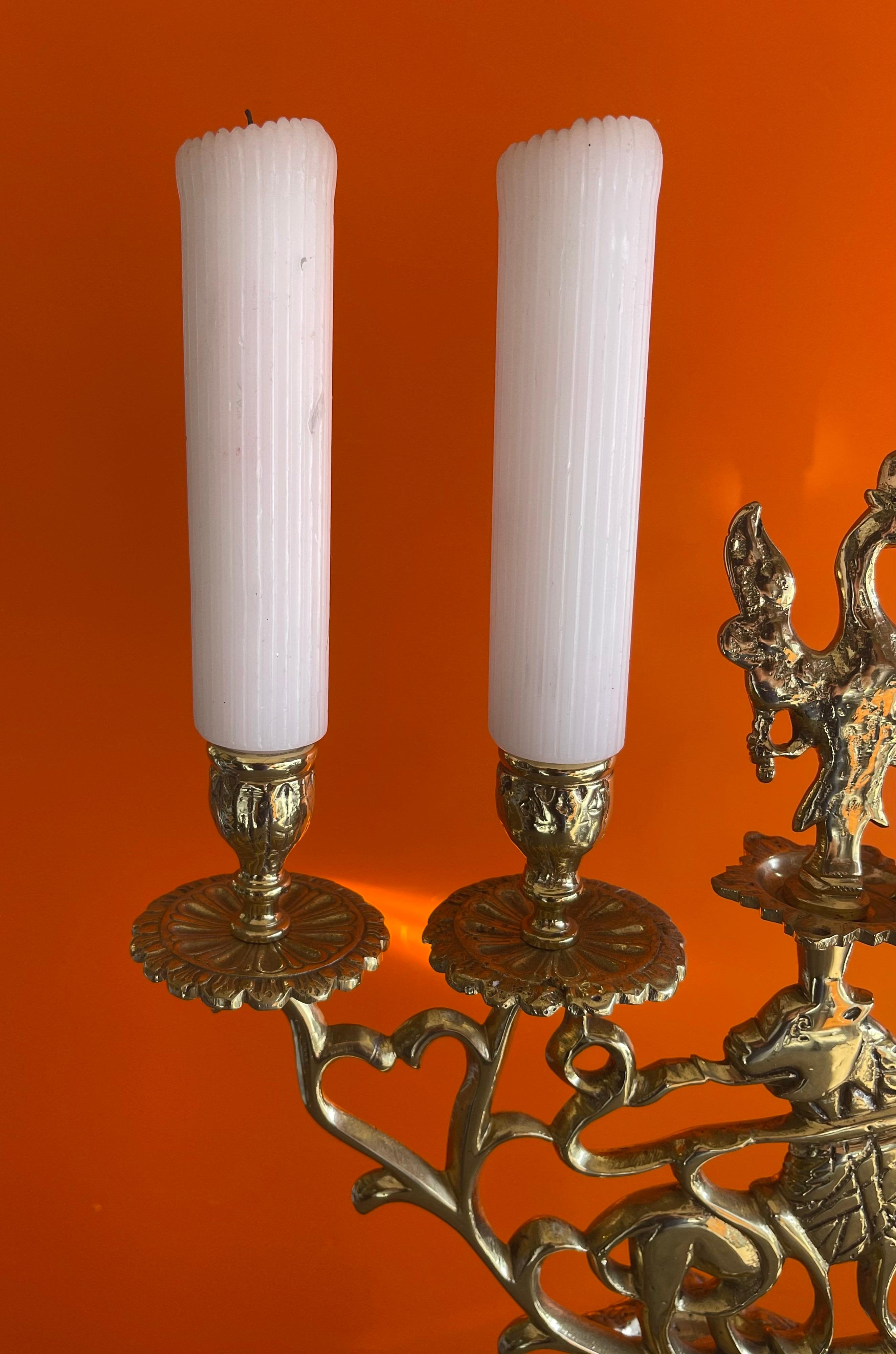 Candelabro austriaco antico in ottone con fenice in vendita 5