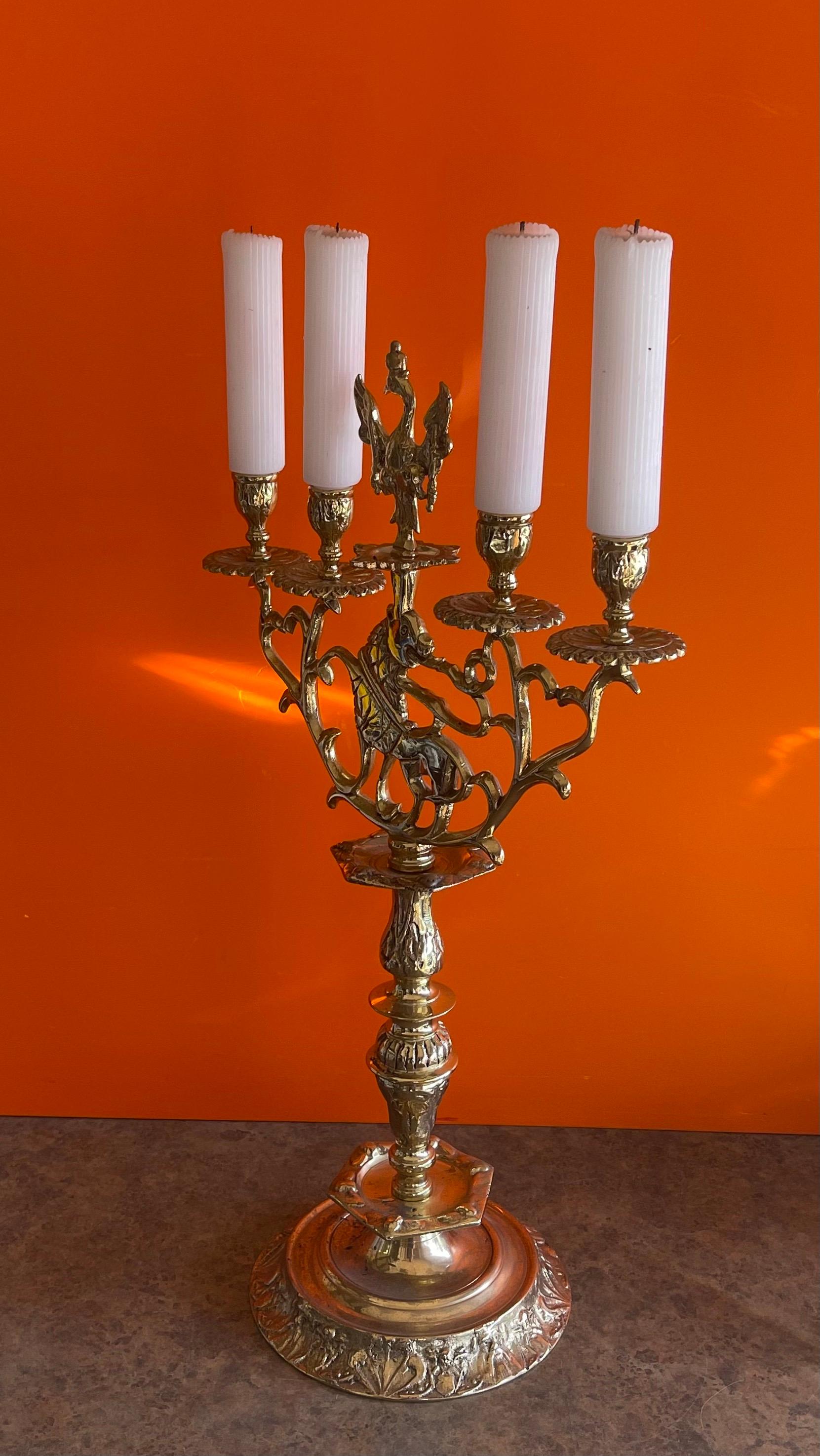 Antique Austrian Brass Candleabra with Phoenix For Sale 8