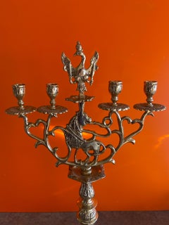 Antique Austrian Brass Candleabra with Phoenix
