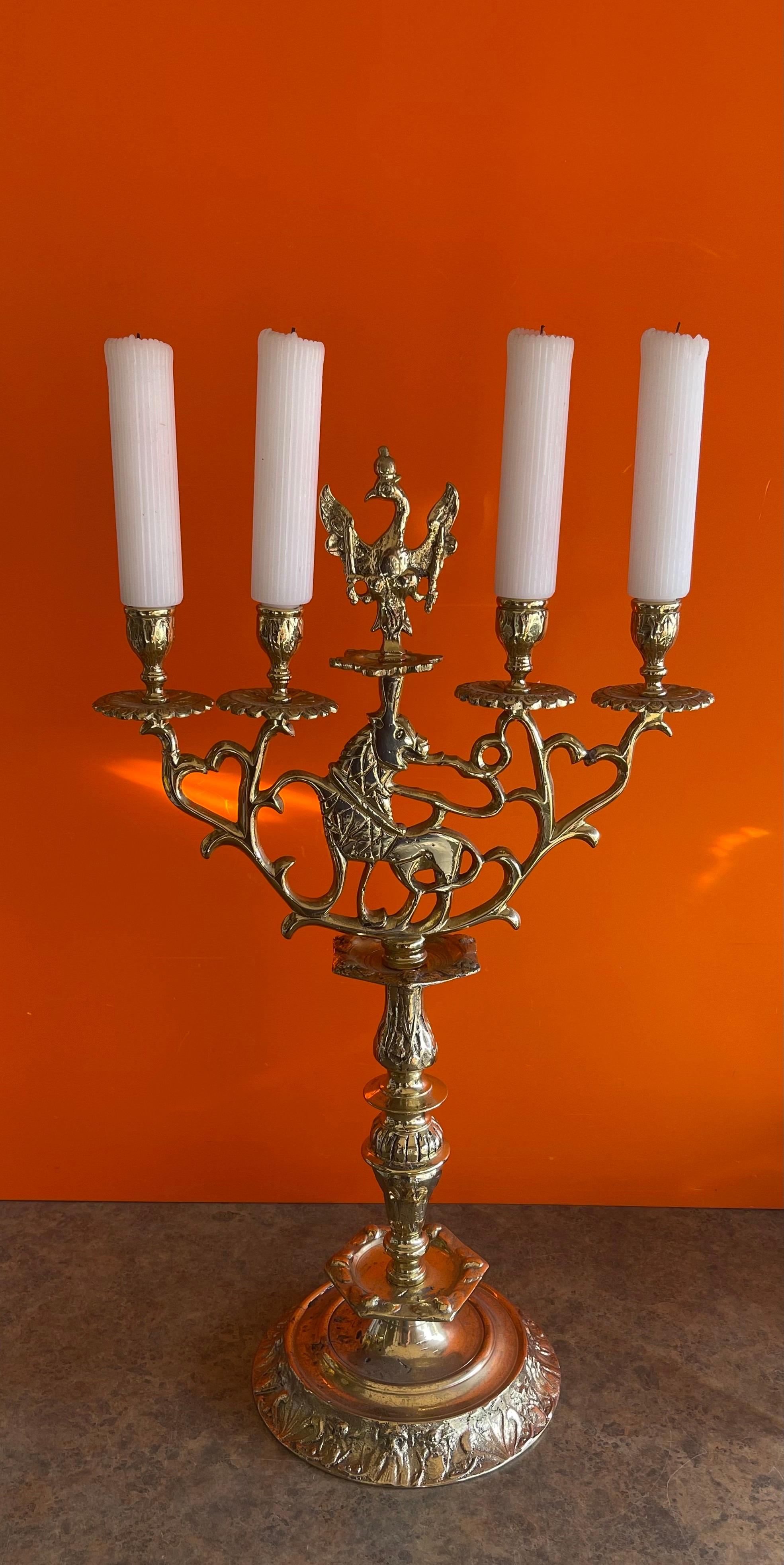 Antique Austrian Brass Candleabra with Phoenix In Good Condition For Sale In San Diego, CA