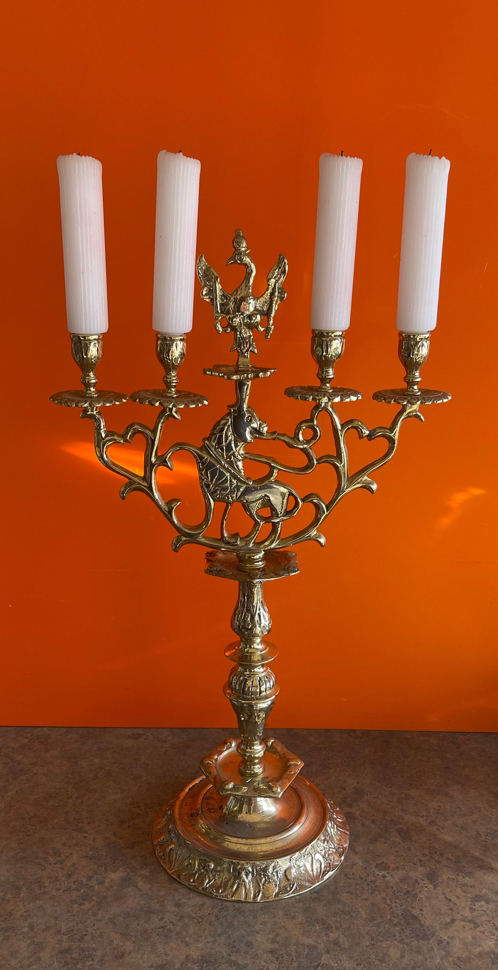 20th Century Antique Austrian Brass Candleabra with Phoenix For Sale