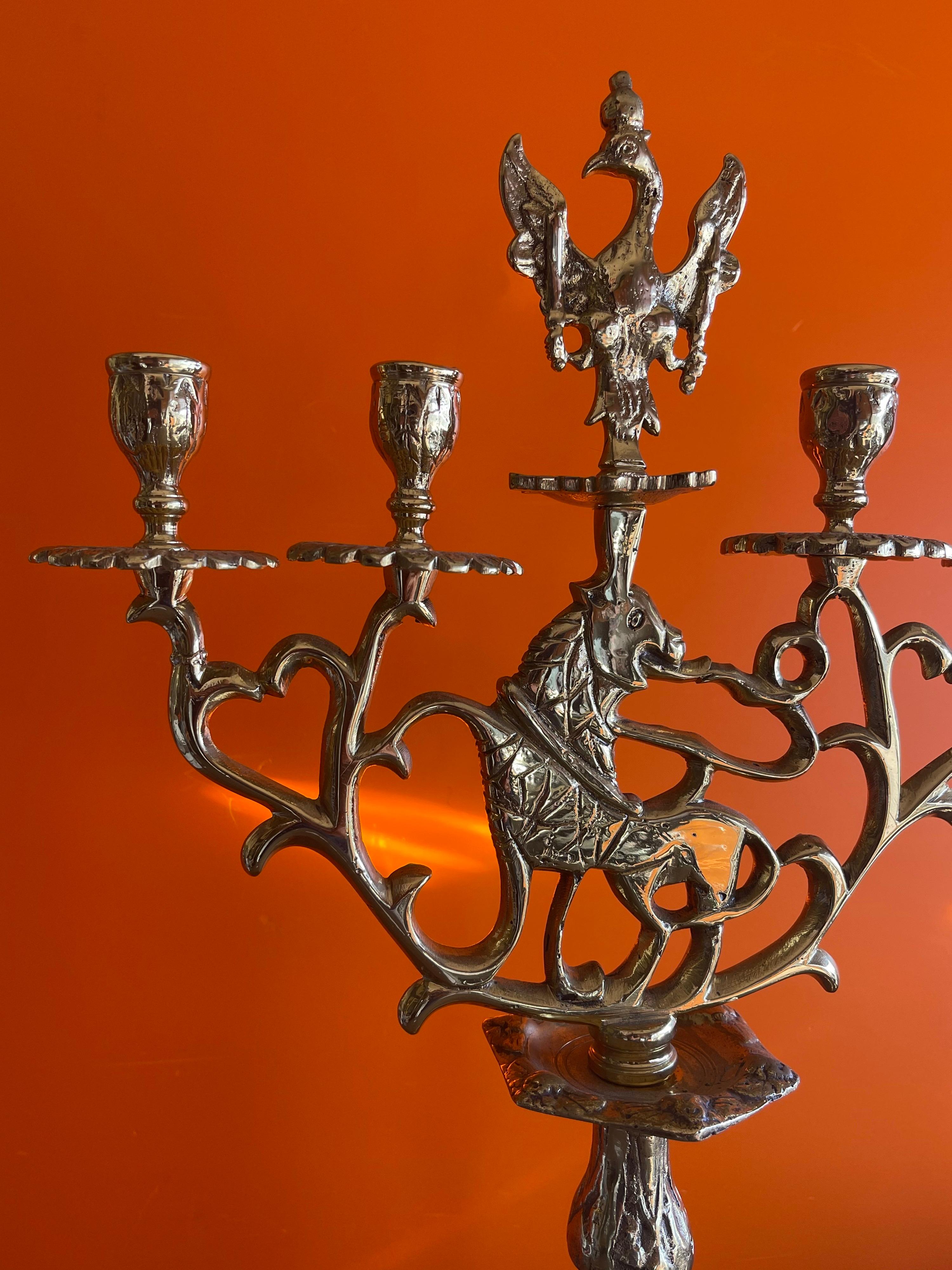 Antique Austrian Brass Candleabra with Phoenix For Sale 2