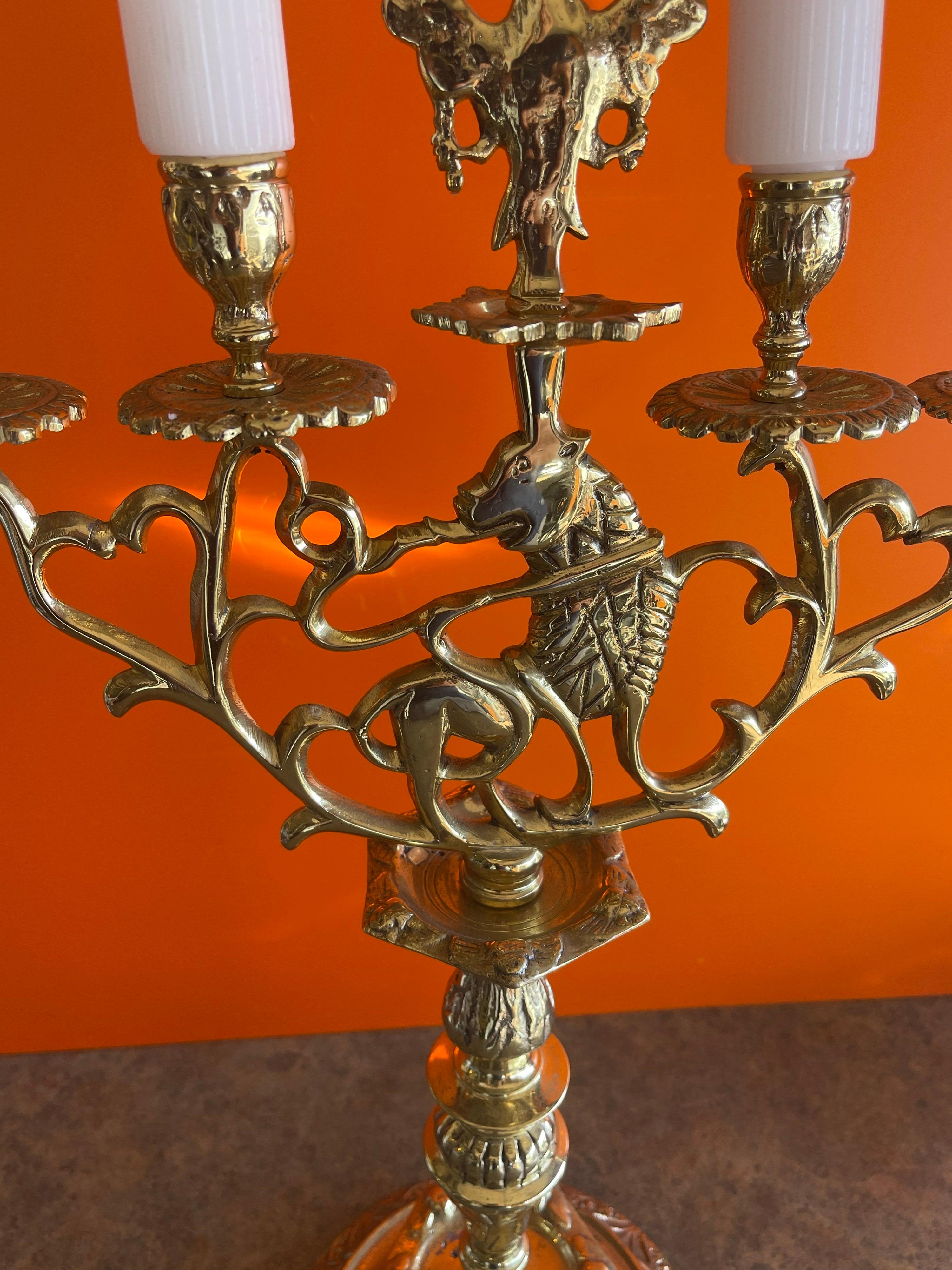 Antique Austrian Brass Candleabra with Phoenix For Sale 3
