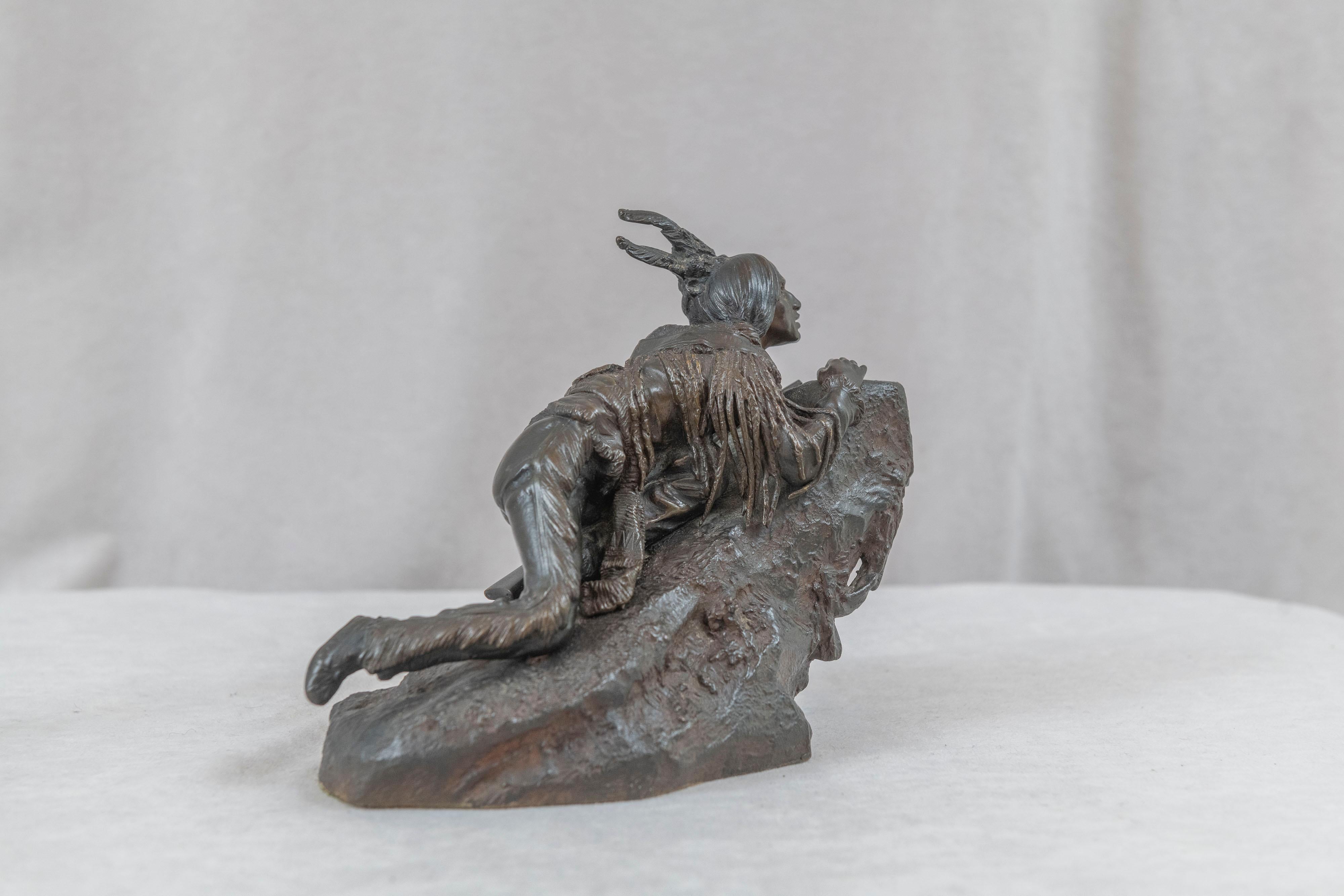 Other Antique Austrian Bronze, American Indian on Rock, signed Kauba, ca. 1910 For Sale