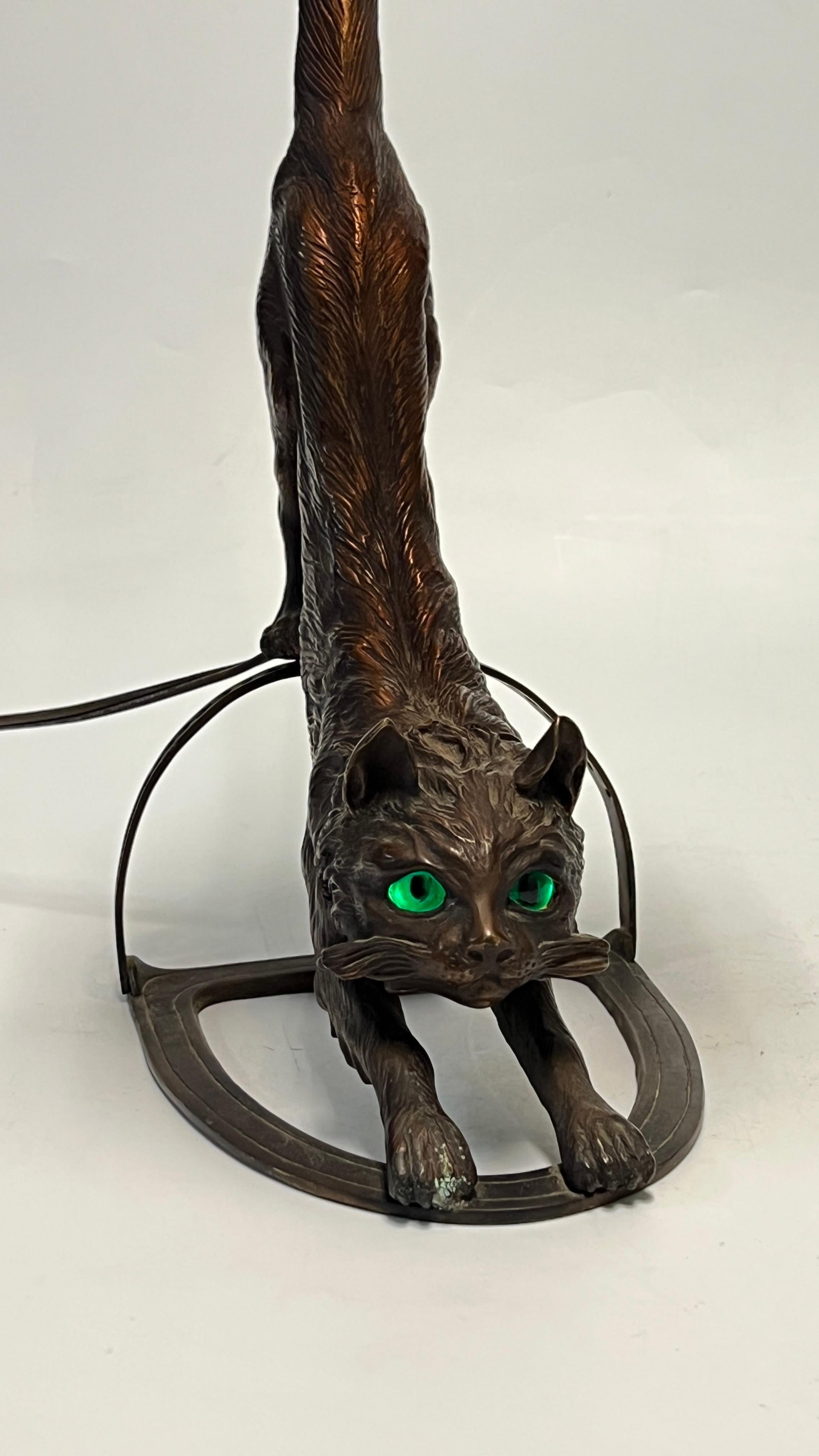 Art Deco Antique Austrian Bronze Cat-Form Table Lamp For Sale