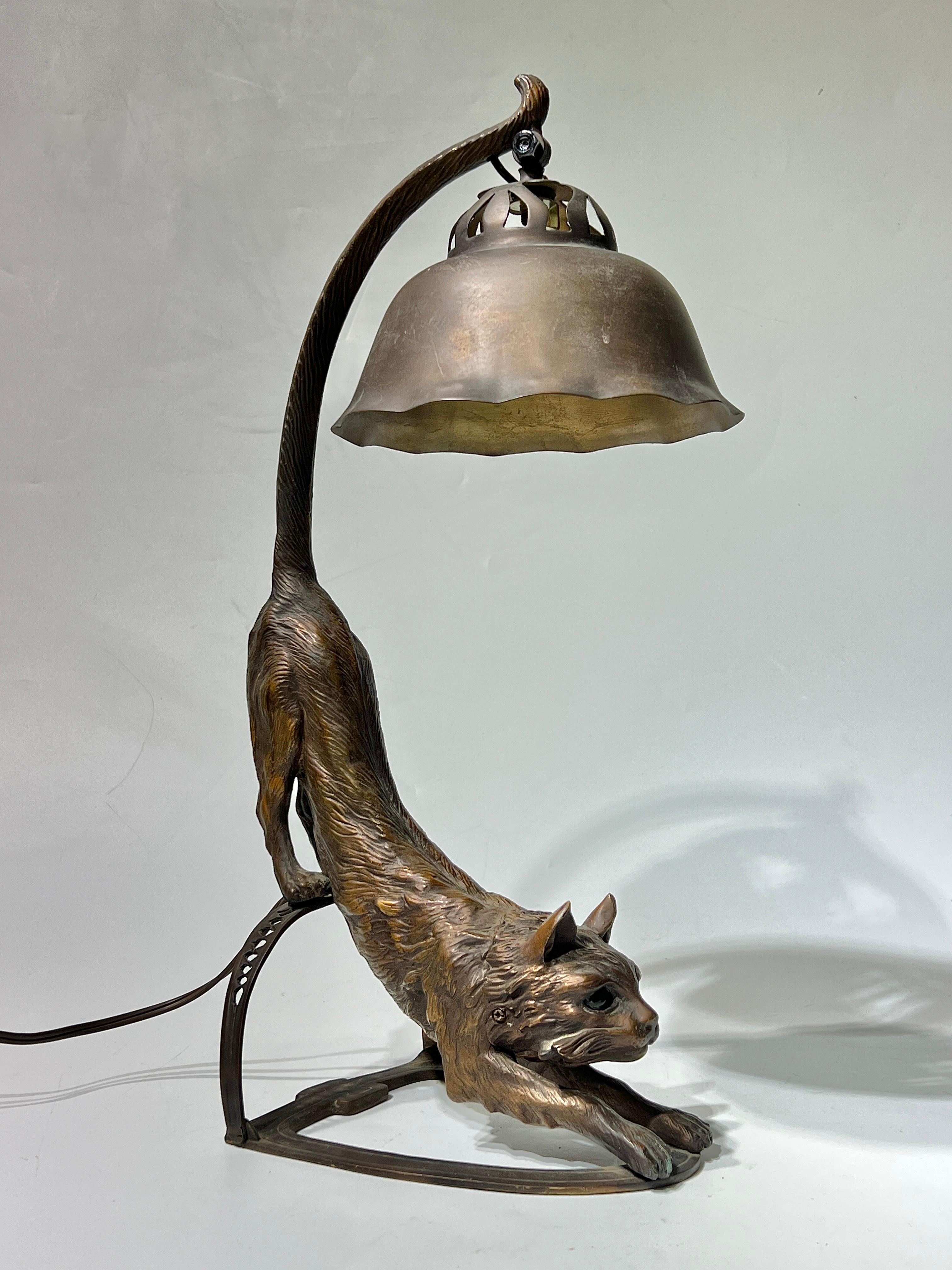20th Century Antique Austrian Bronze Cat-Form Table Lamp For Sale
