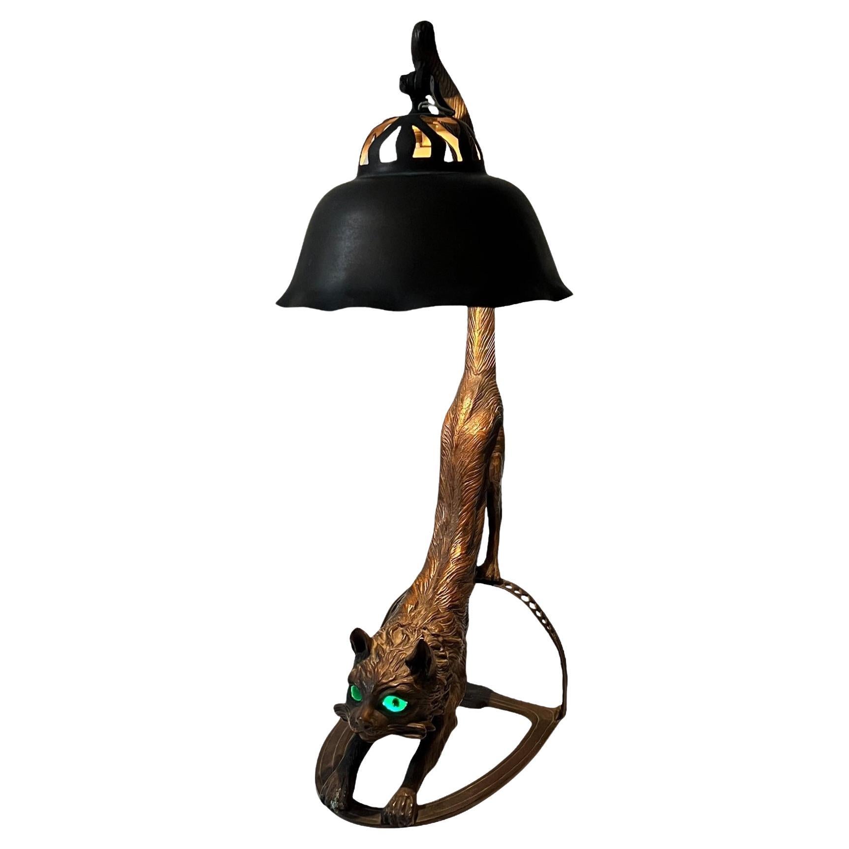 Antique Austrian Bronze Cat-Form Table Lamp For Sale