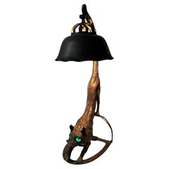 Lampada da tavolo a forma di gatto in bronzo austriaco antico