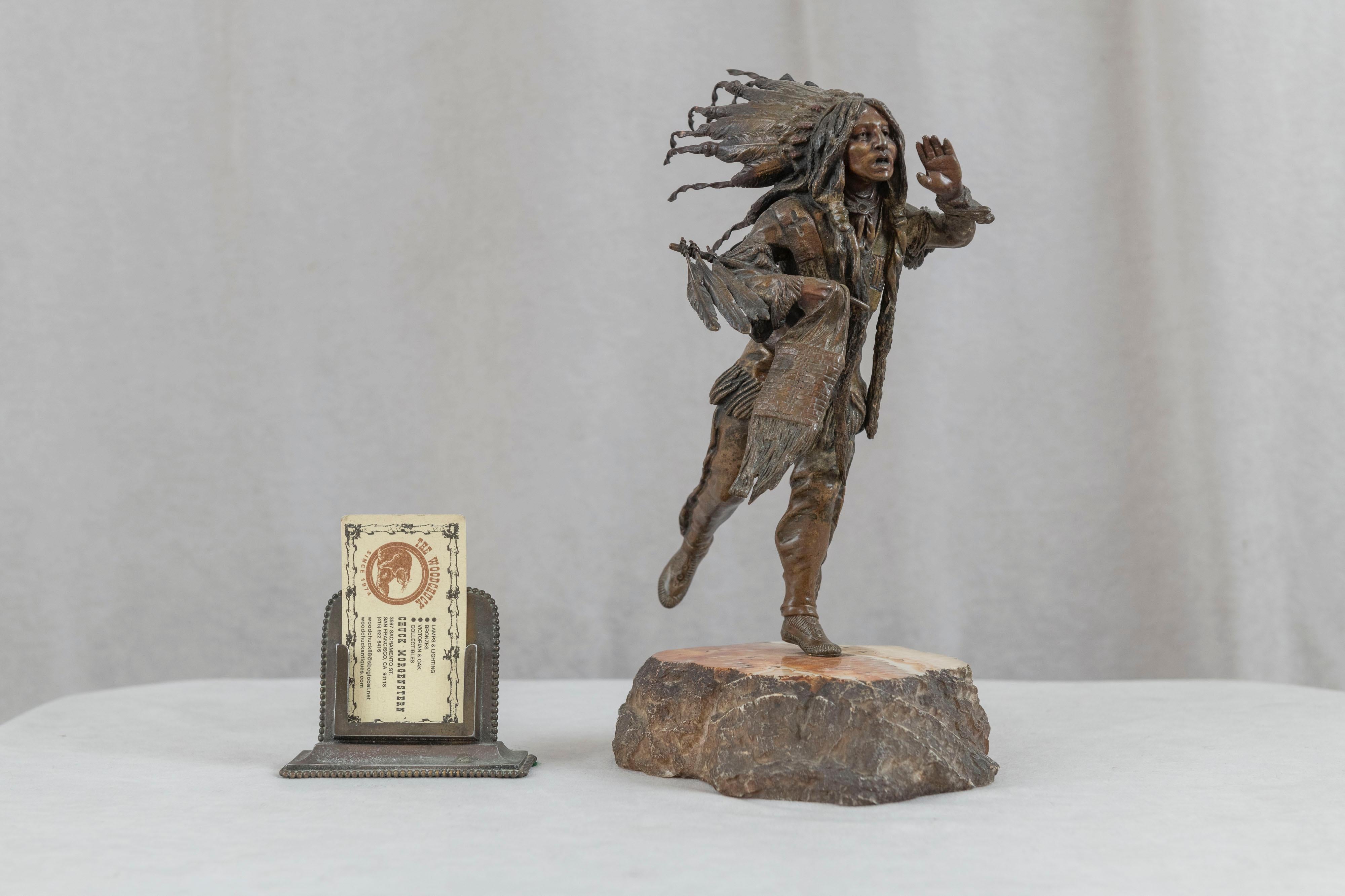 This high quality detailed bronze casting of an Indian Chief is Austrian, and was done by Carl Kauba (1865-1922). Kauba was known for his depiction of our native Americans. He was fascinated with the old west. Known for his attention to detail and