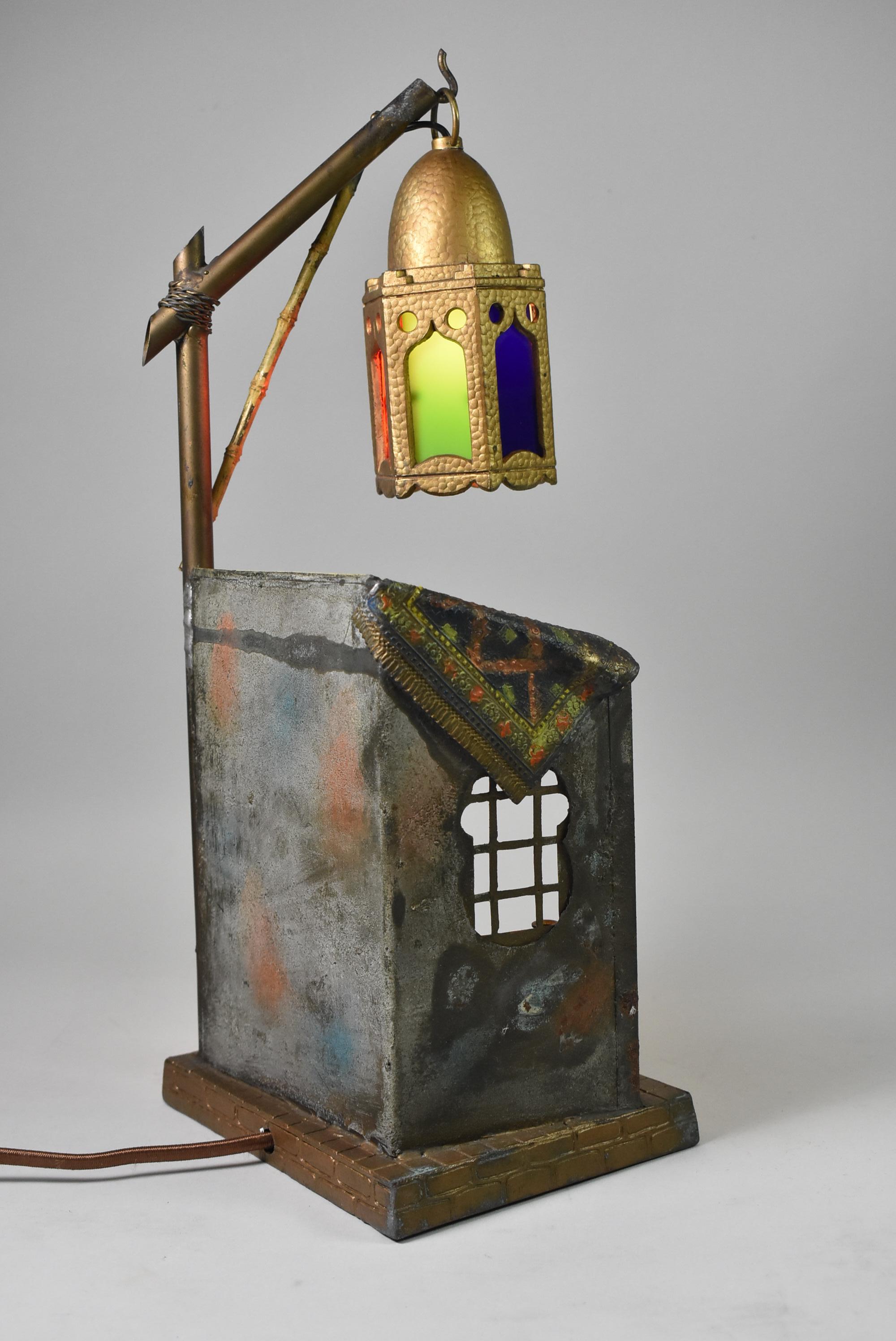Cold-Painted Antique Austrian Bronze Table Lamp in the Style of Bergman