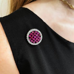Ancienne broche autrichienne en rubis de Birmanie, diamants et argent sur or, vers 1890