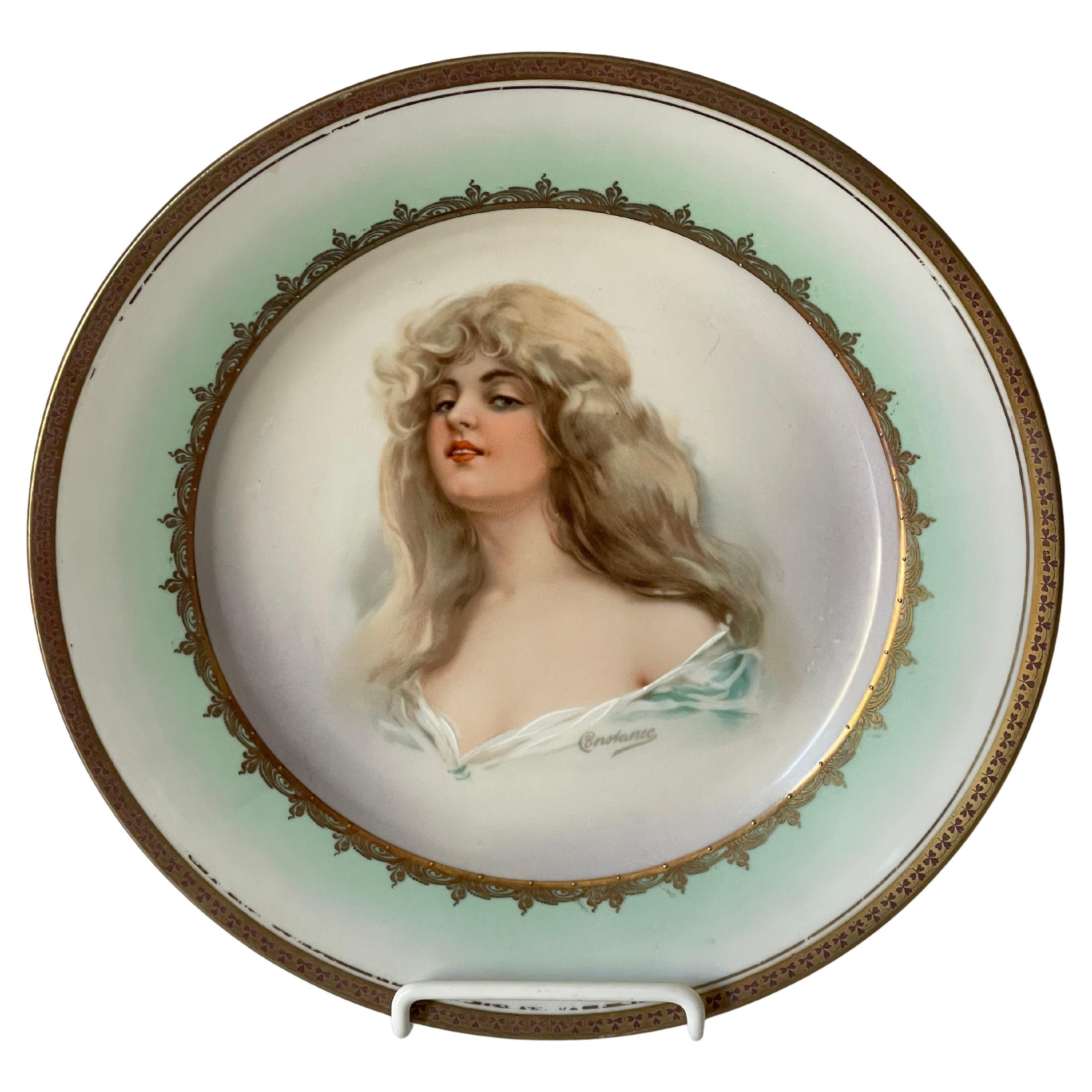 Antiker österreichischer Schrank-Porträt-Porzellanteller, Constance of Austria