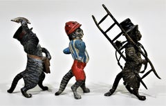 Antique Austrian Cast & Cold Painted Bronze Miniatures Cat Figurine Whimsy Lot