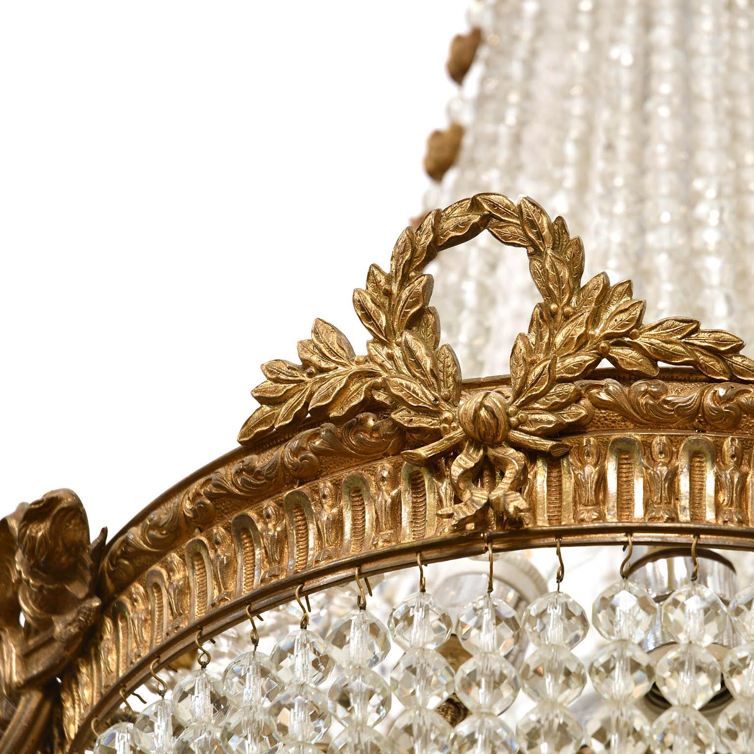 Antique Austrian Chandelier ceiling Candelabra Empire Style Brass Crystal , 1880 For Sale 3
