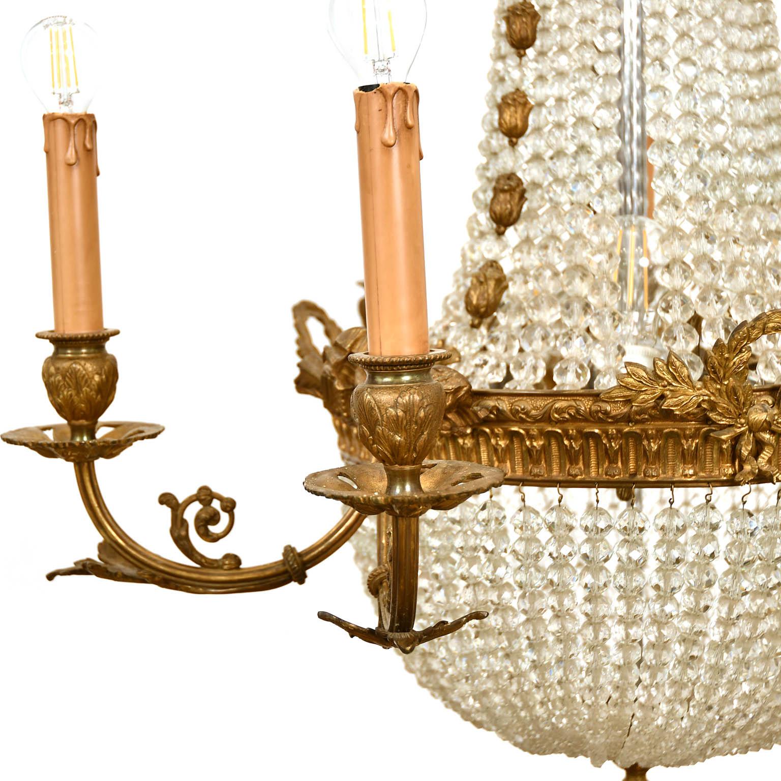 Antique Austrian Chandelier ceiling Candelabra Empire Style Brass Crystal , 1880 For Sale 4