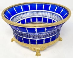 Antique Austrian Cobalt & Clear Crystal Bowl with Bronze D'ore Mounts Circa 1900