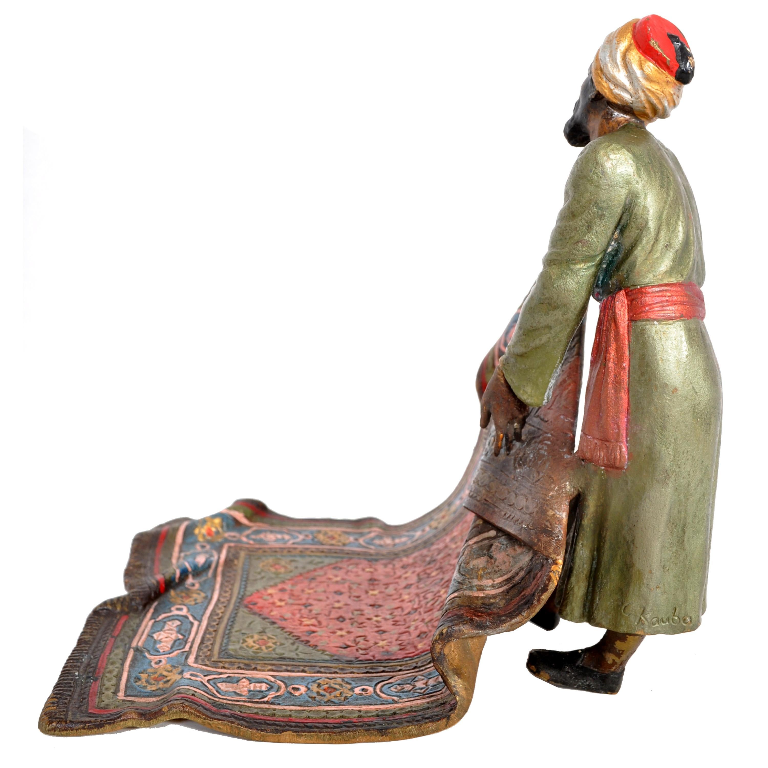 Antique Austrian Cold-Painted Bronze Arab Carpet Seller Franz Bergmann In Good Condition In Portland, OR