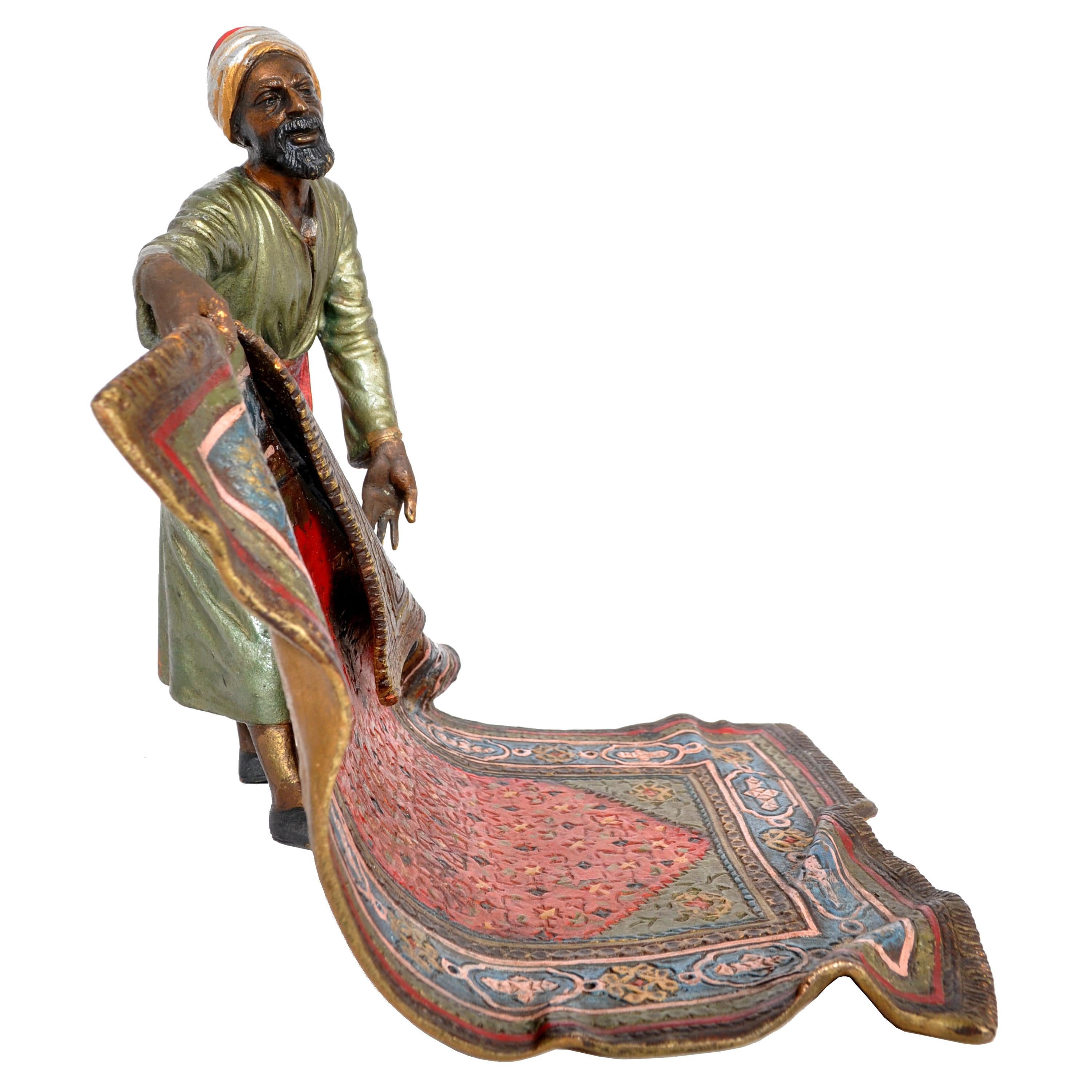 Antique Austrian Cold-Painted Bronze Arab Carpet Seller Franz Bergmann 2