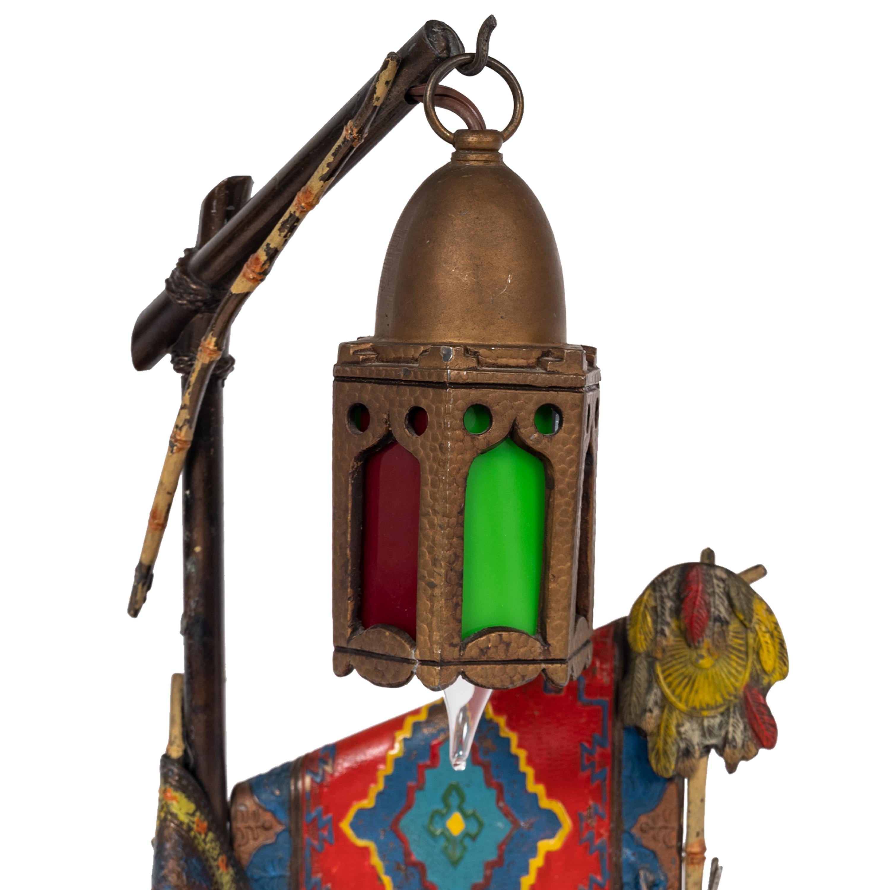 Antike österreichische Kaltbemalte Bronze Franz Bergmann Arabische Teppichverkäufer-Lampe  (Zink)