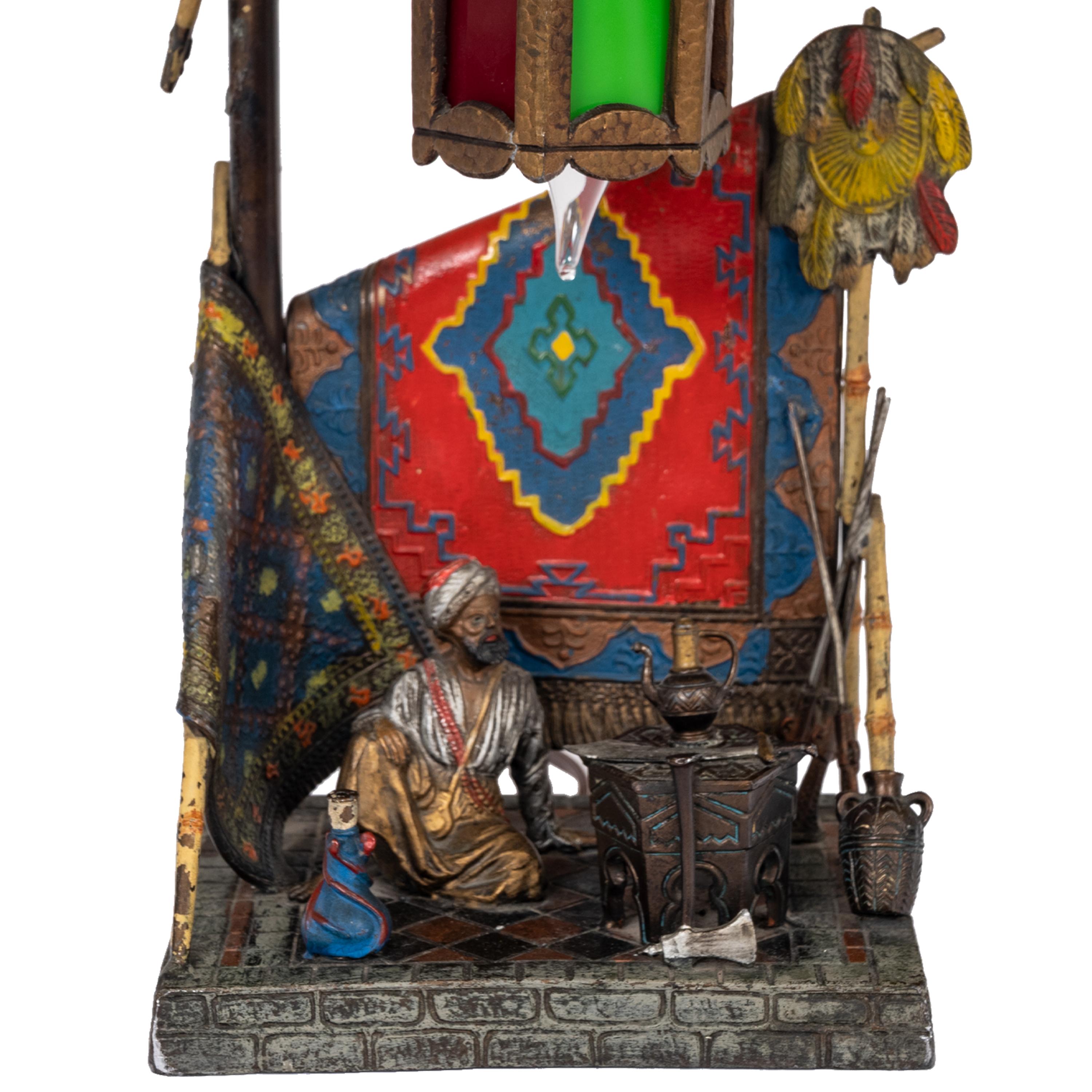 Antique Austrian Cold Painted Bronze Franz Bergmann Arab Carpet Seller Lamp  For Sale 2