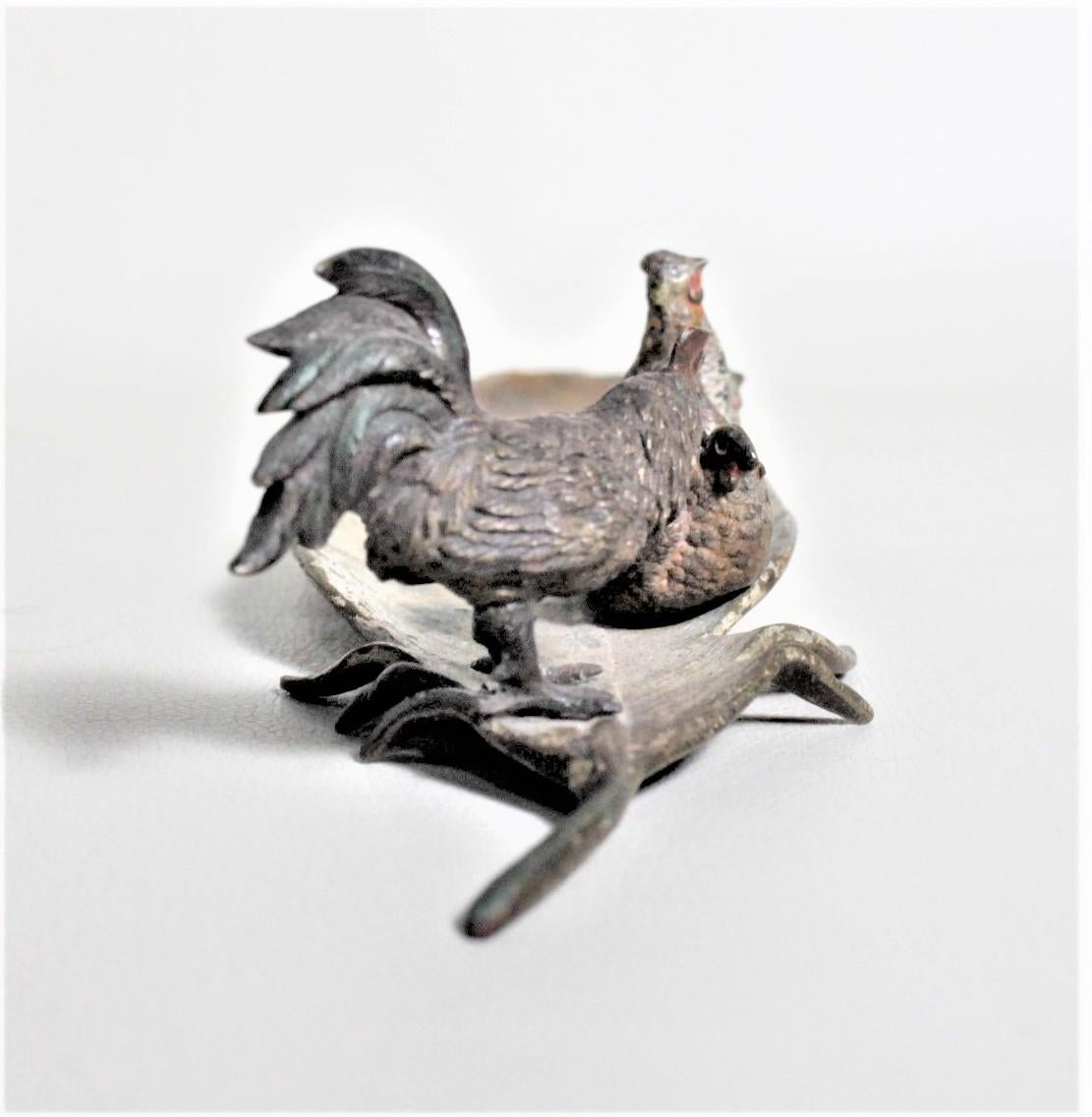 Art Deco Antique Austrian Cold-Painted Bronze of a Rooster and Chickens Perched on a Leaf