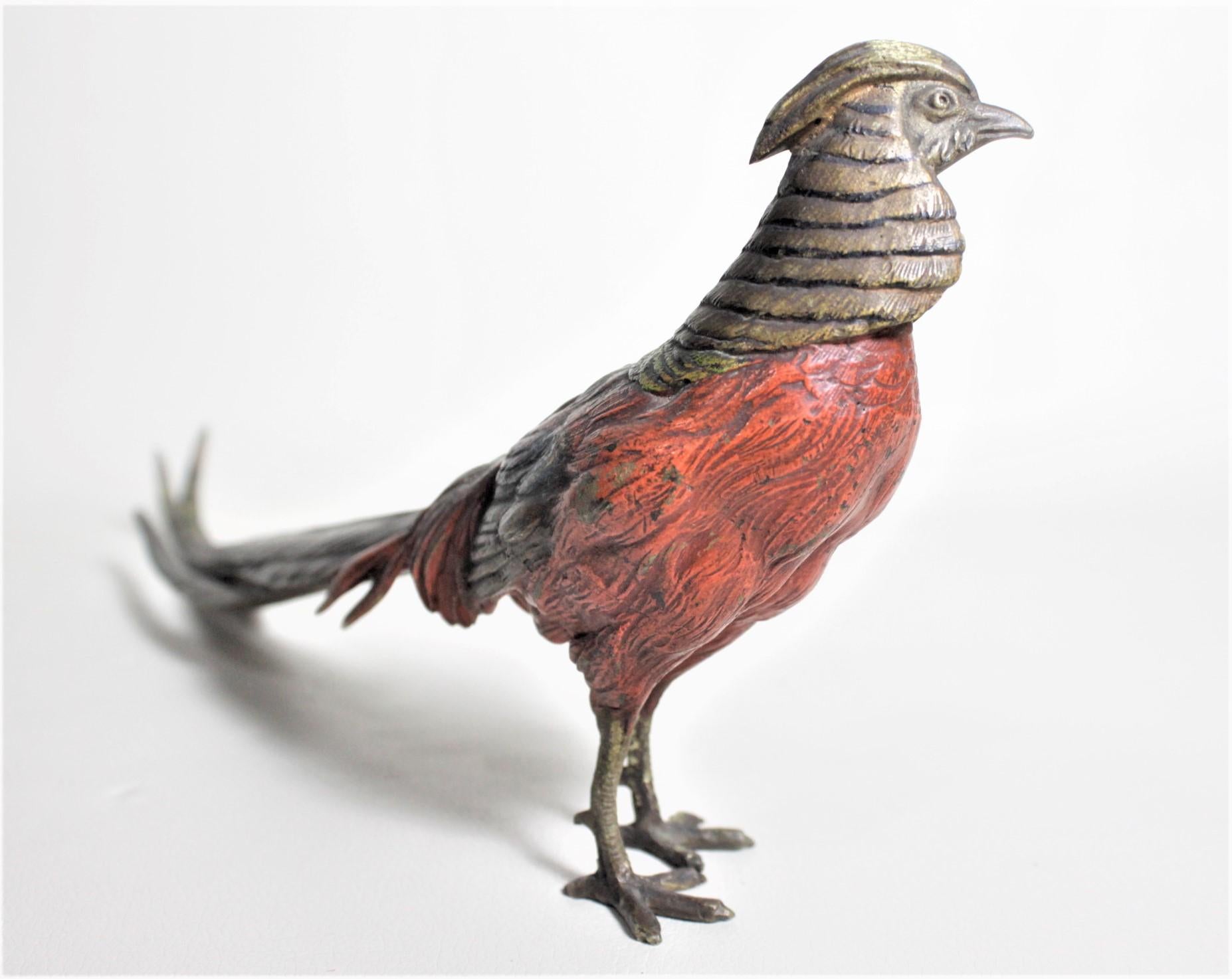 Art Deco Antique Austrian Cold-Painted Bronze of an Exotic Bird or Pheasant Sculpture For Sale