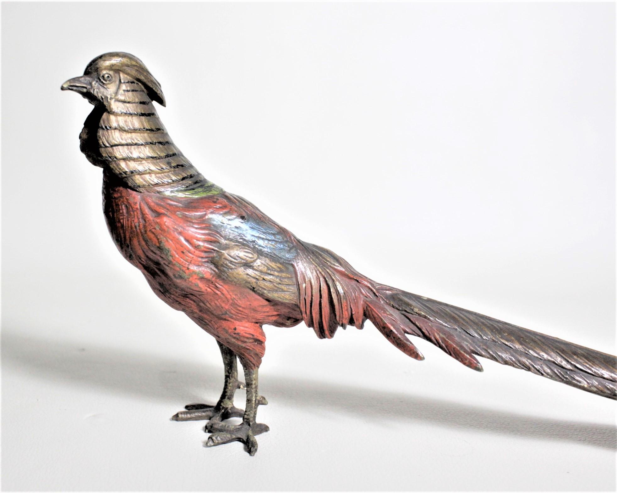 Cast Antique Austrian Cold-Painted Bronze of an Exotic Bird or Pheasant Sculpture For Sale