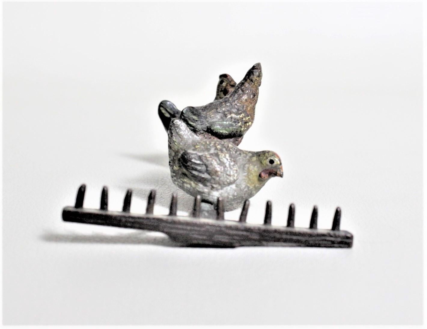 Art Deco Antique Austrian Cold-Painted Bronze of Chickens Perched on a Rake Sculpture