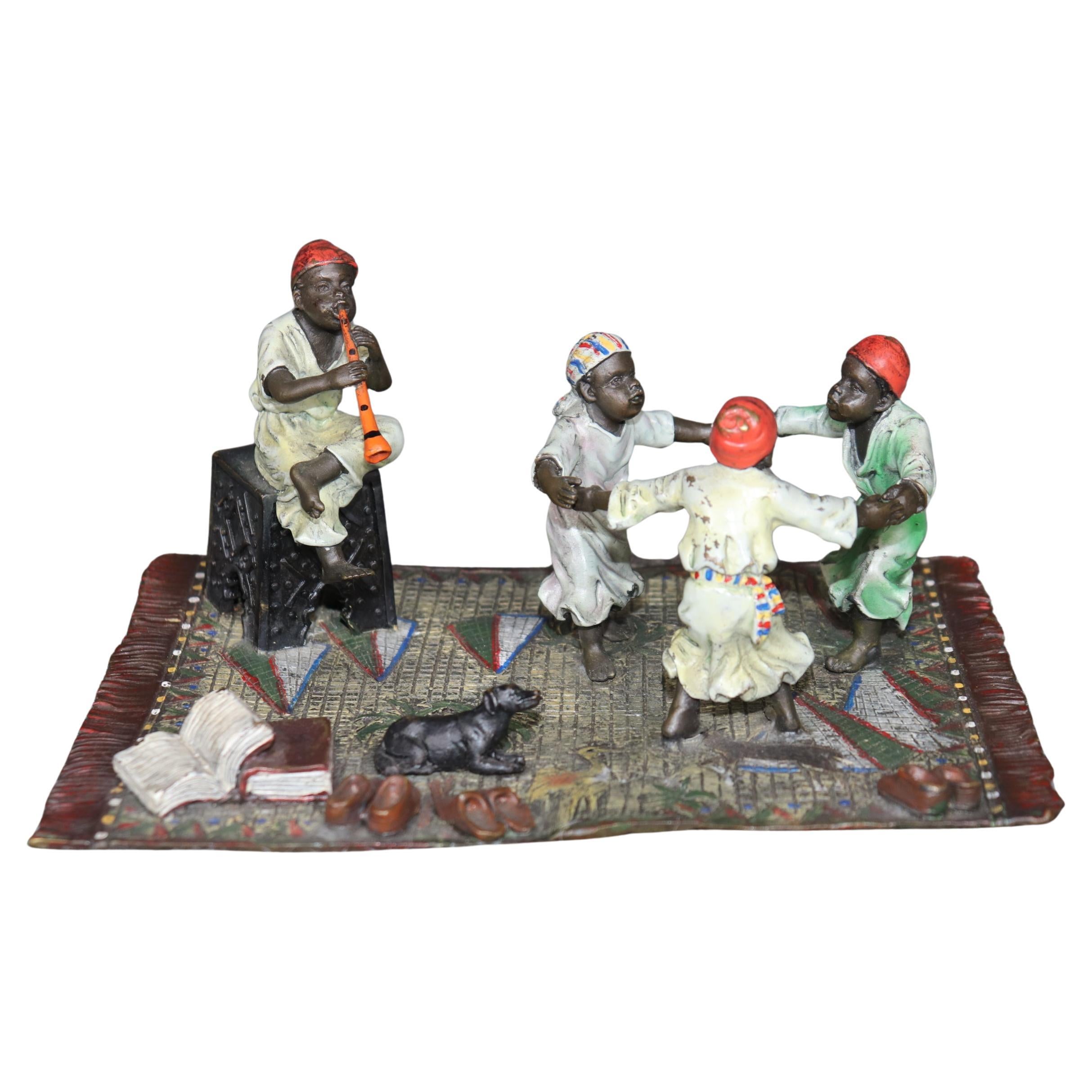 Antique Austrian Cold Painted Figural Bronze Of Children Dancing By Bergmann