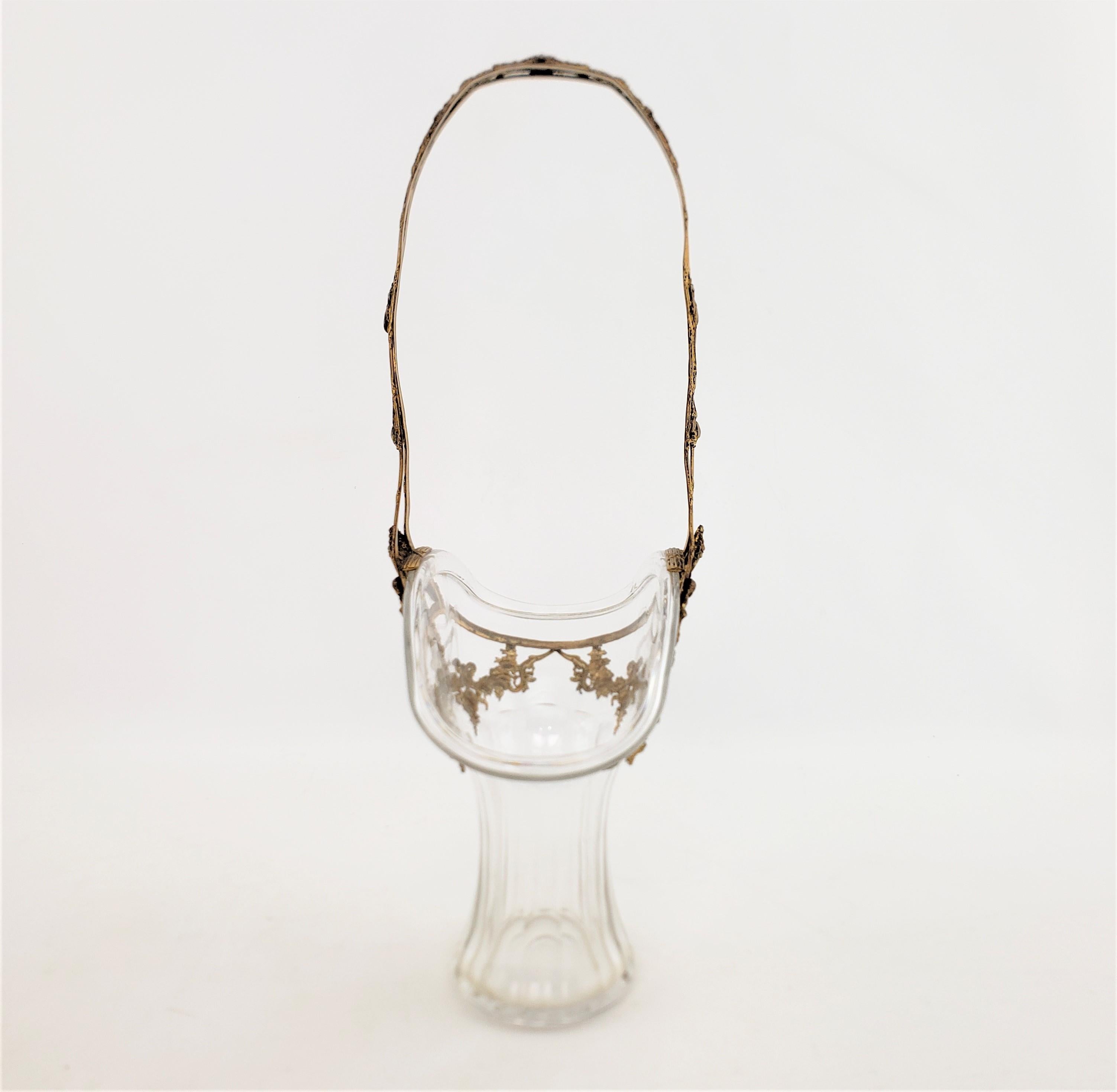 Hand-Crafted Antique Austrian Crystal Basket with Cast & Gilt Bronze Mounts with Floral Motif For Sale