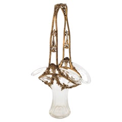 Antique Austrian Crystal Basket with Cast & Gilt Bronze Mounts with Floral Motif