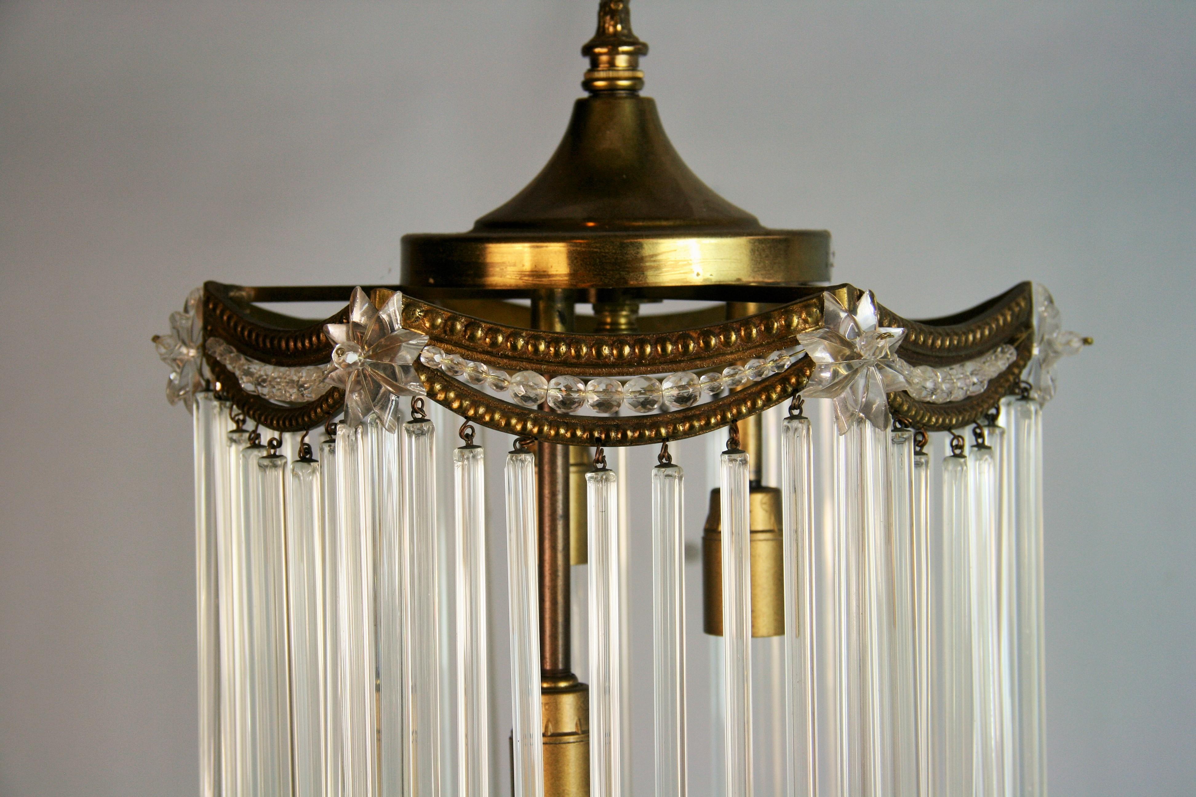 Antique Austrian Crystal Rods Pendant Circa 1920's In Good Condition For Sale In Douglas Manor, NY
