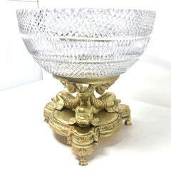 Antique Austrian Cut Crystal & Gold Bronze Figural Dolphin Centerpiece, Ca. 1900