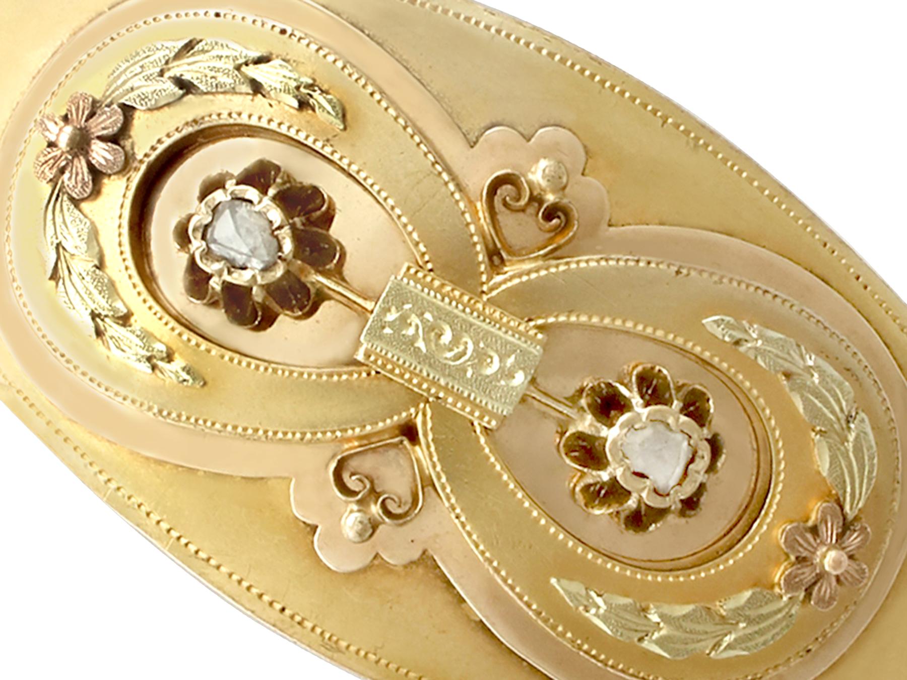 Un impresionante, fino e impresionante brazalete austriaco antiguo de diamantes de 0,30 quilates y oro amarillo de 14 quilates; forma parte de nuestras diversas colecciones de joyas antiguas y joyas de herencia.

Este impresionante y fino brazalete