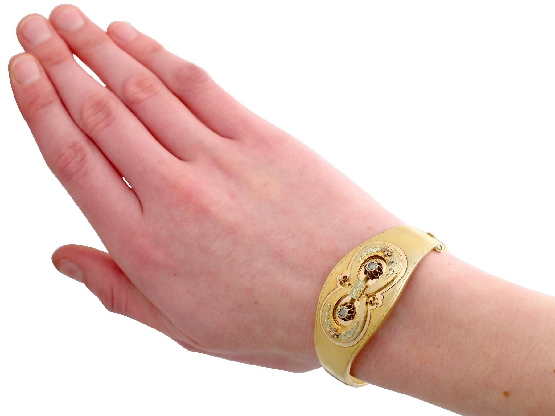 Brazalete austriaco antiguo de oro amarillo y diamantes de la década de 1880 en venta 1