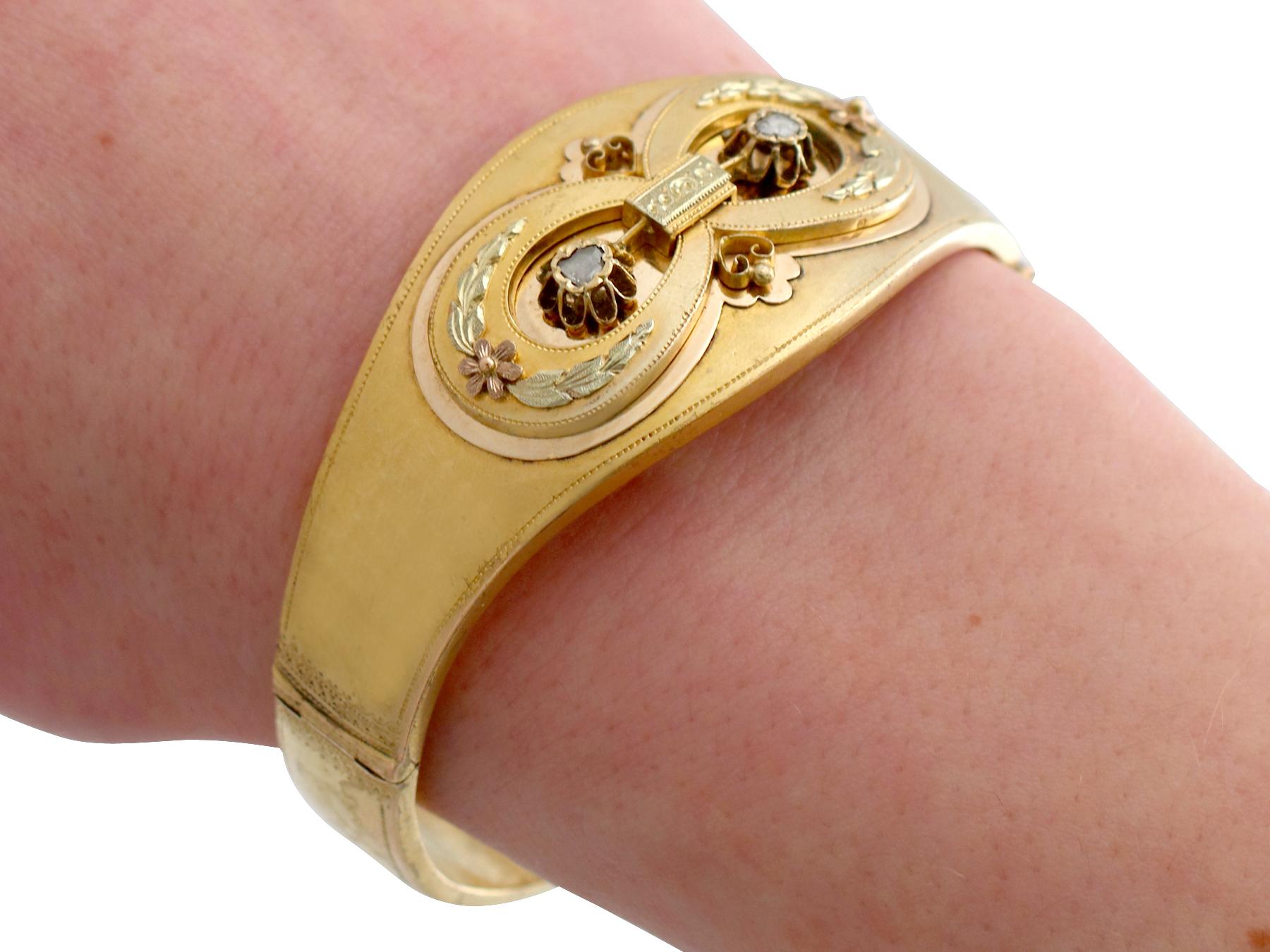 Brazalete austriaco antiguo de oro amarillo y diamantes de la década de 1880 en venta 2