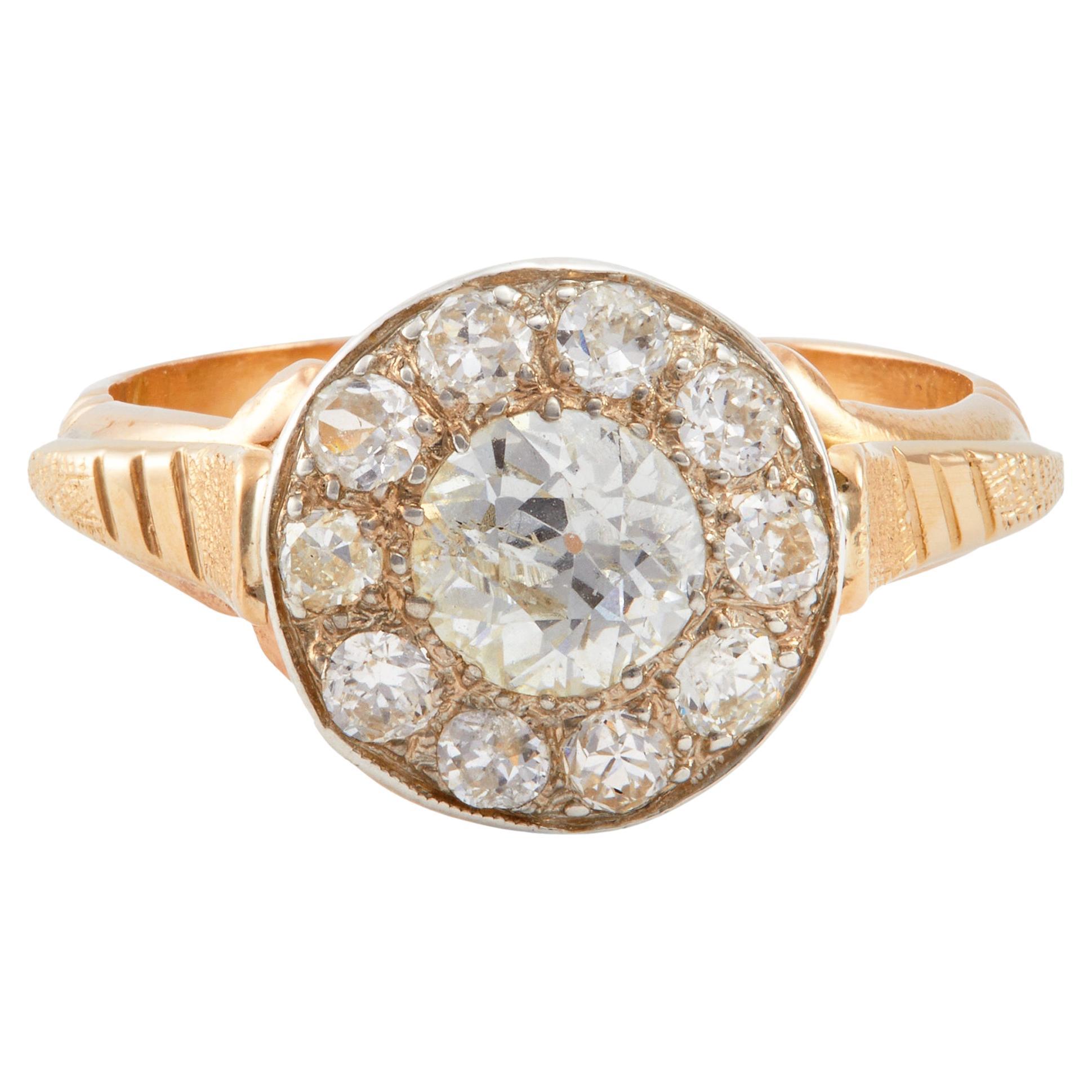 Antique Austrian Diamond Silver 14k Rose Gold Cluster Ring For Sale at  1stDibs