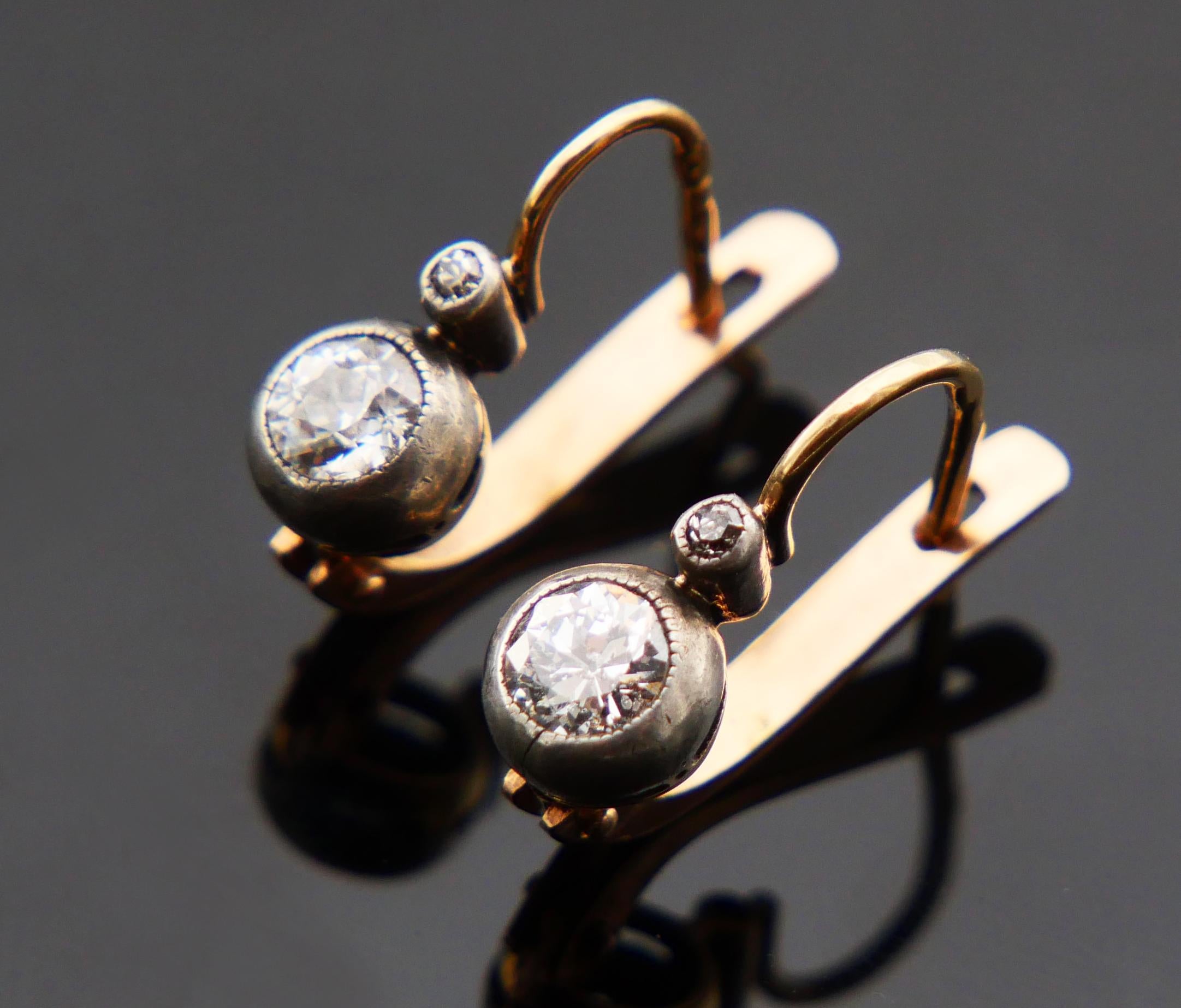 Pendientes Austriacos Antiguos 1ctw Diamantes naturales Oro 14K macizo Plata / 2.65 gr en venta 6