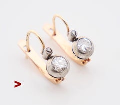 Antique Austrian Earrings natural 1ctw Diamonds solid 14K Gold Silver / 2.65 gr