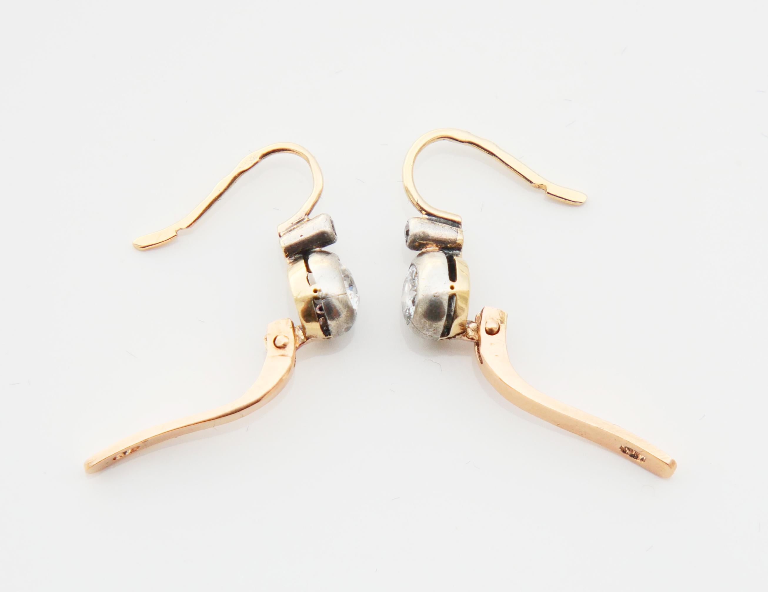 De las mujeres Pendientes Austriacos Antiguos 1ctw Diamantes naturales Oro 14K macizo Plata / 2.65 gr en venta