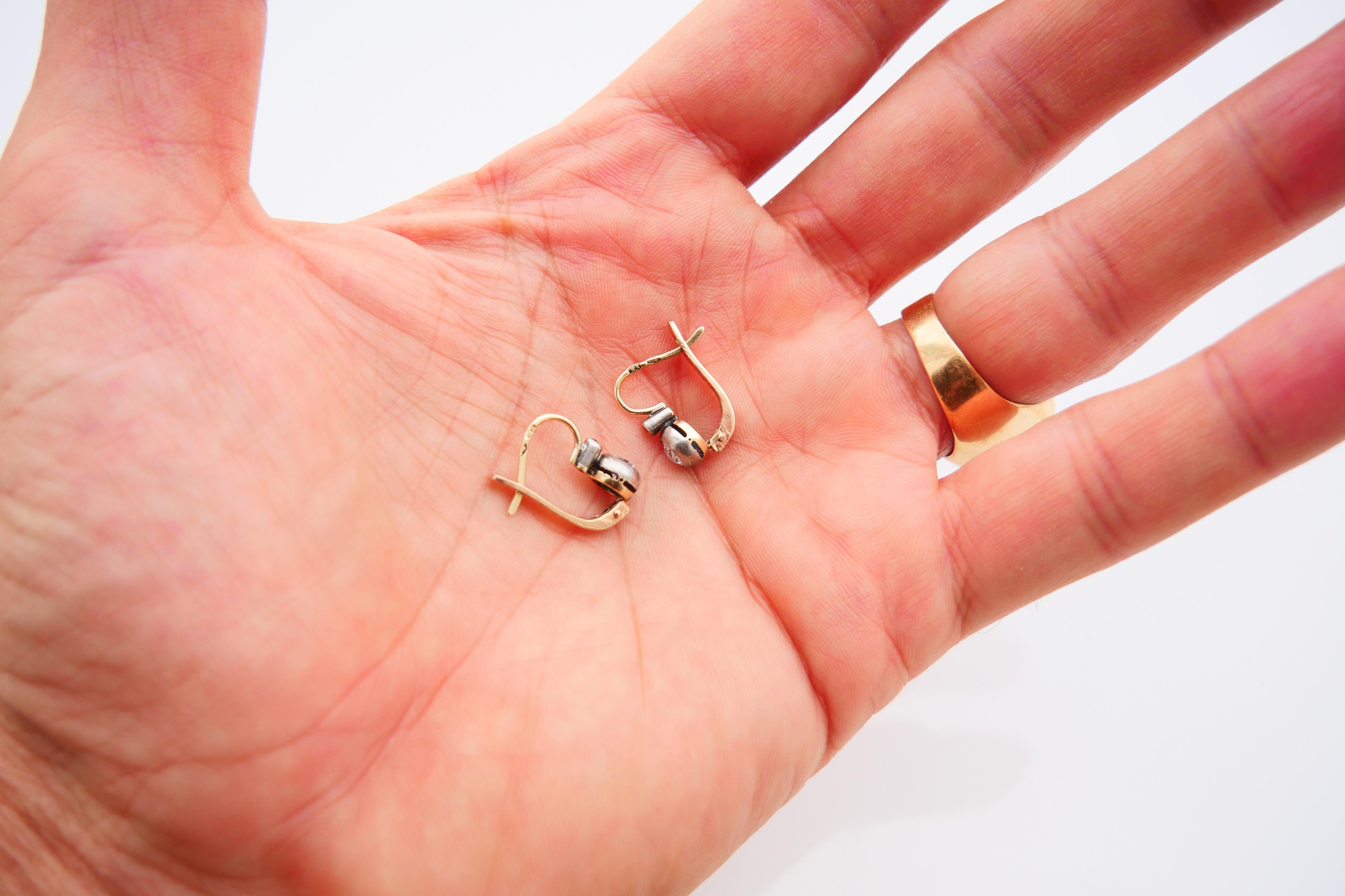 Pendientes Austriacos Antiguos 1ctw Diamantes naturales Oro 14K macizo Plata / 2.65 gr en venta 3