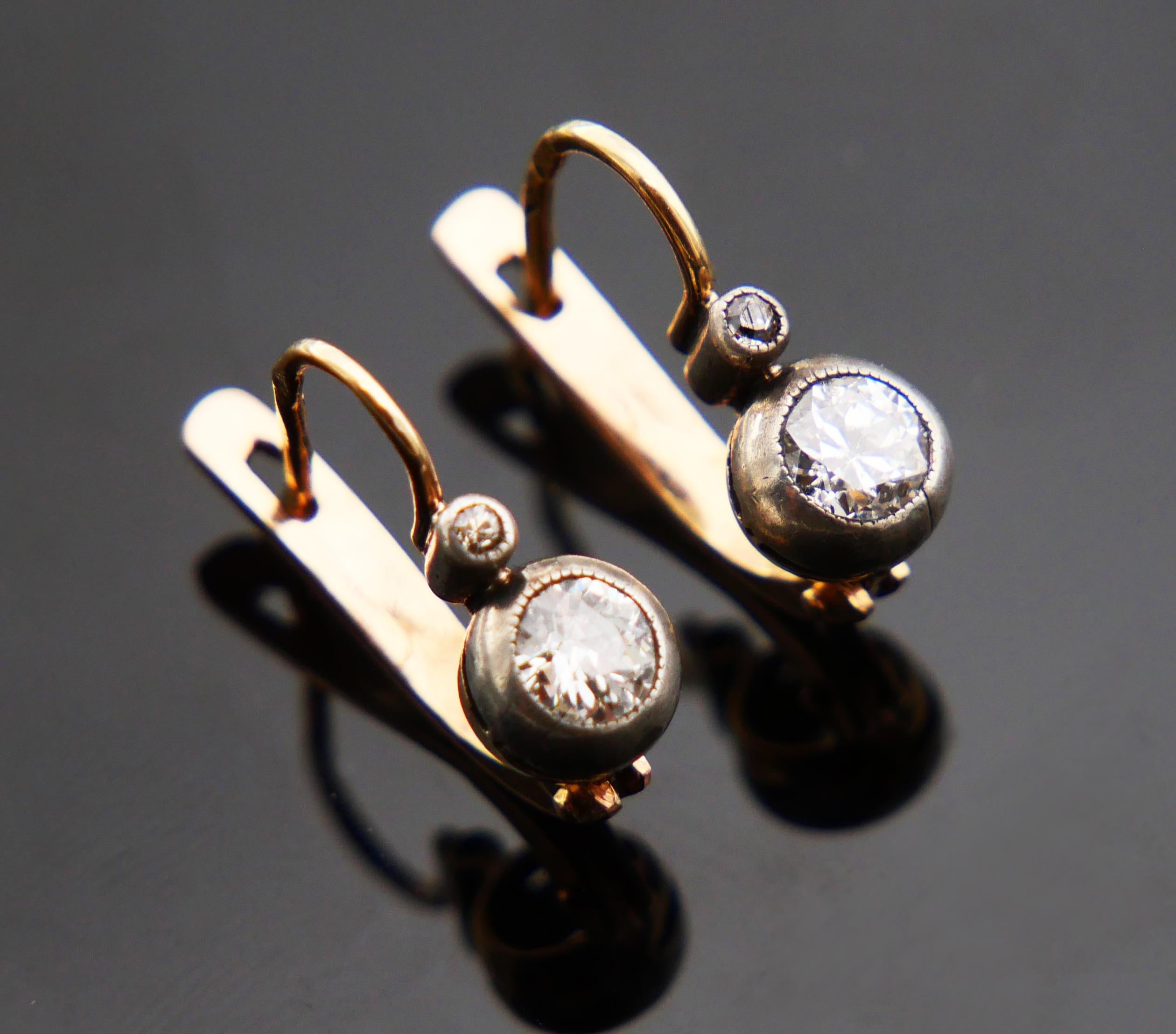 Pendientes Austriacos Antiguos 1ctw Diamantes naturales Oro 14K macizo Plata / 2.65 gr en venta 4