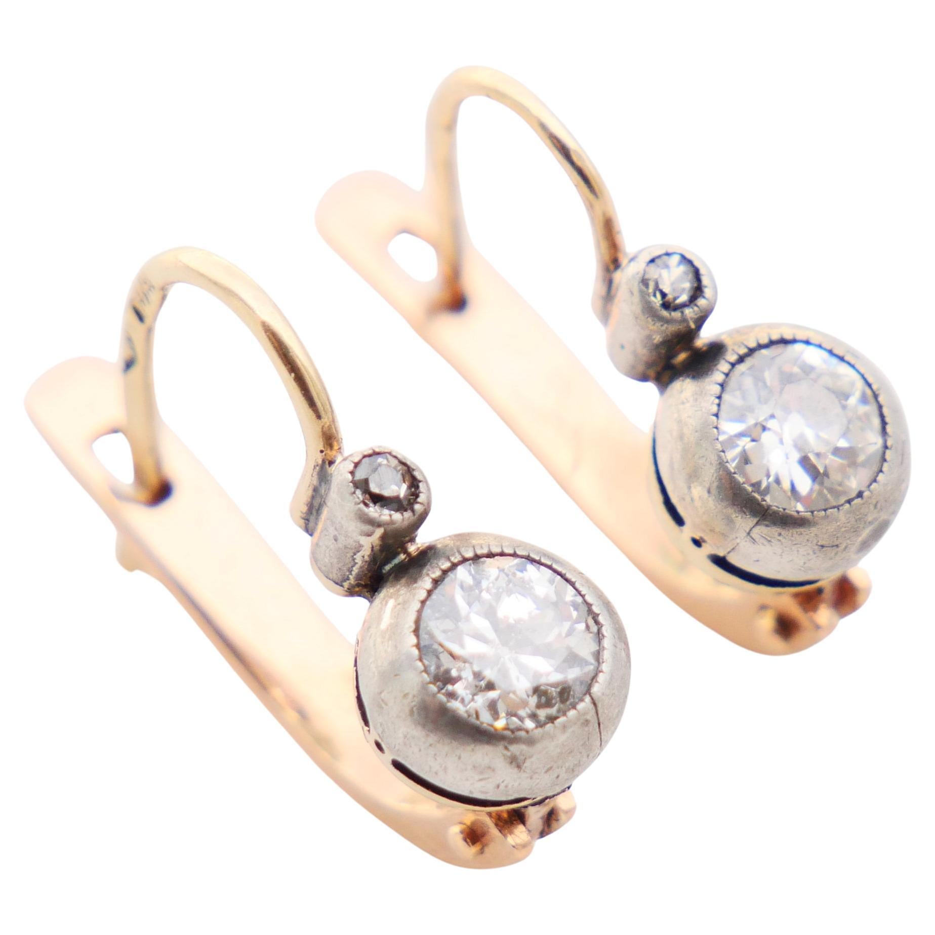 Orecchini antichi austriaci con diamanti naturali da 1ctw in oro massiccio 14K Silver / 2.65 gr