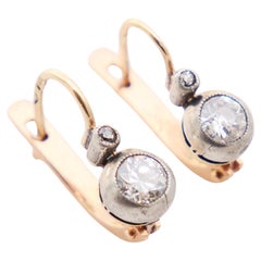 Antique Austrian Earrings natural 1ctw Diamonds solid 14K Gold Silver / 2.65 gr