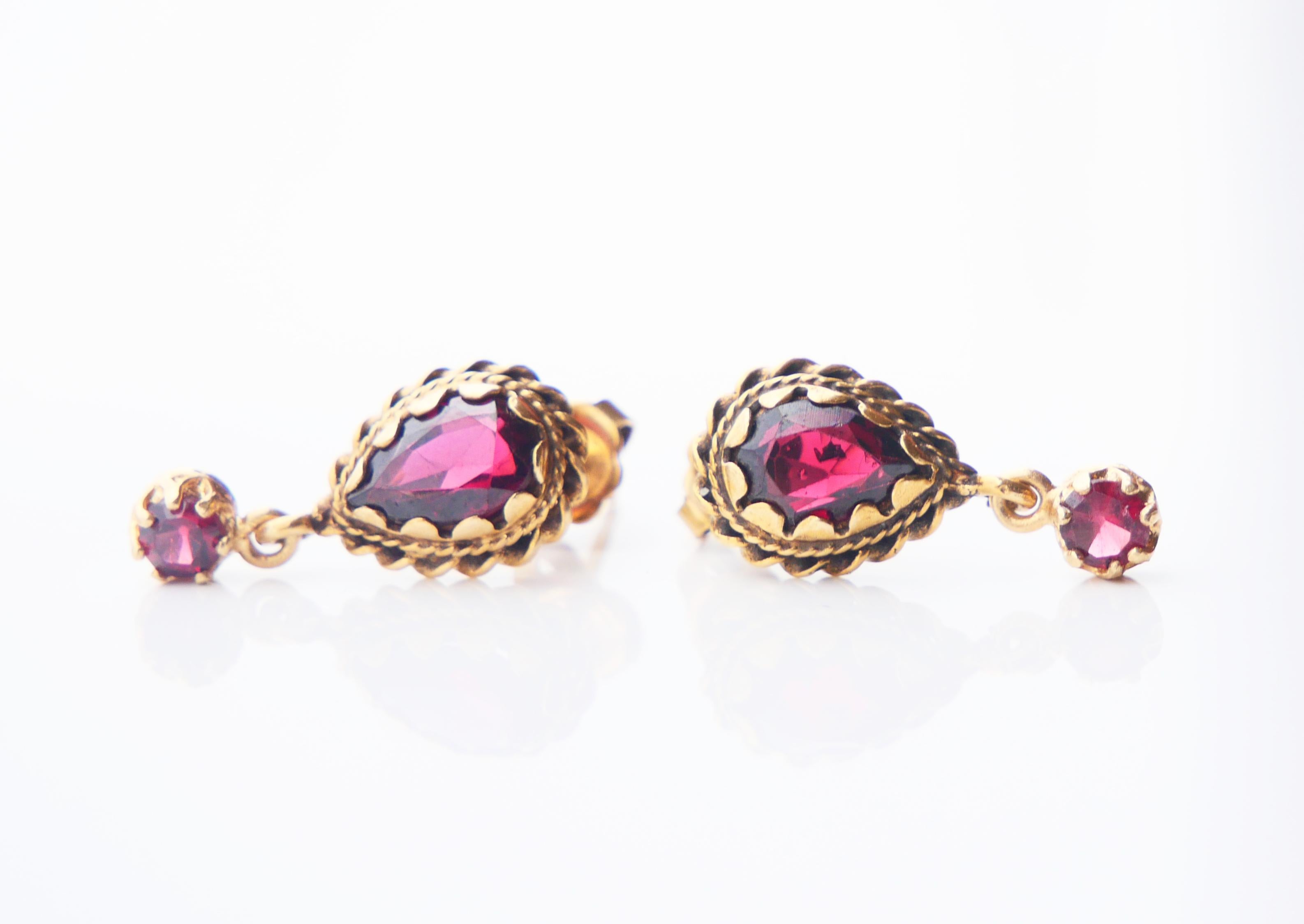 Antique Austrian Earrings natural Garnet solid 14K Gold / 3.25 gr For Sale 2